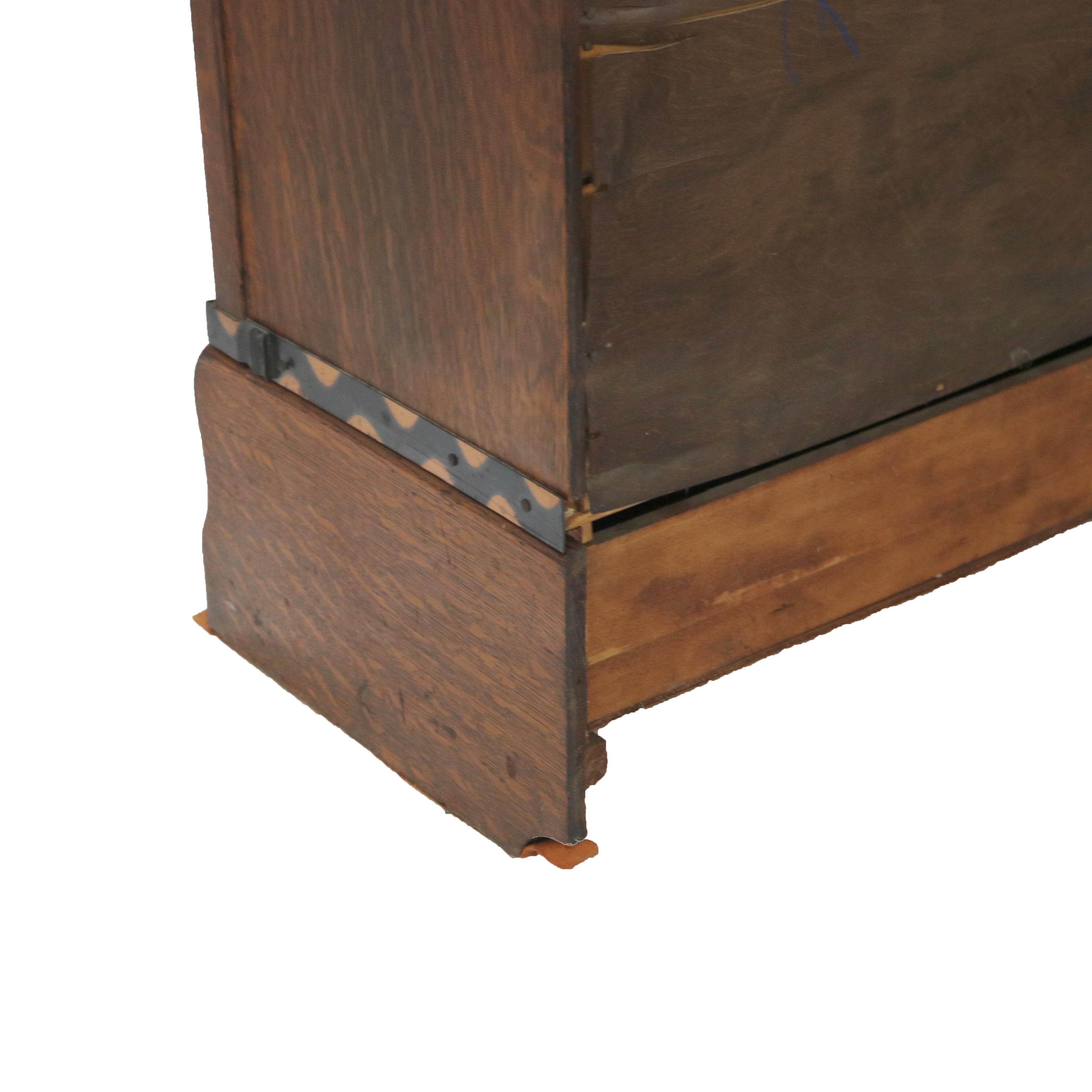 Macy's Arts & Crafts Mission Oak & Leaded Glass Stack Barrister Bookcase c1920 in vendita 3