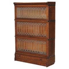 Macy Arts & Crafts Mission Librería de barrister de roble y cristal emplomado c1920