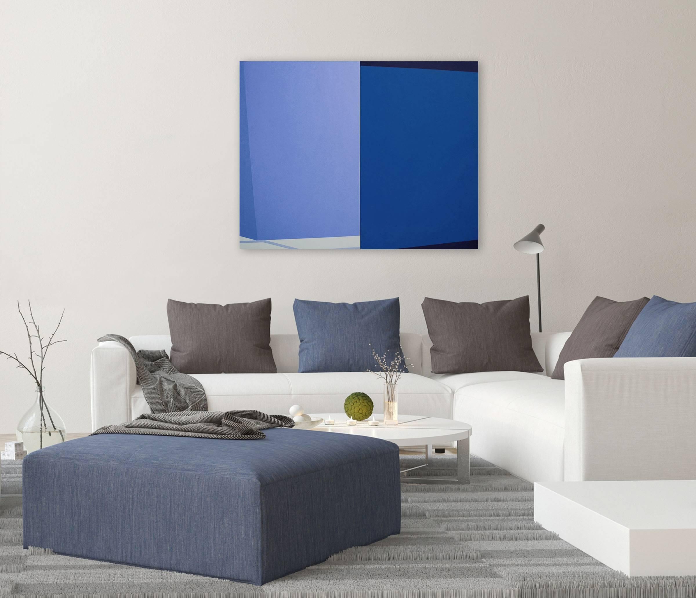 Intersect (bleu) (peinture abstraite) - Painting de Macyn Bolt