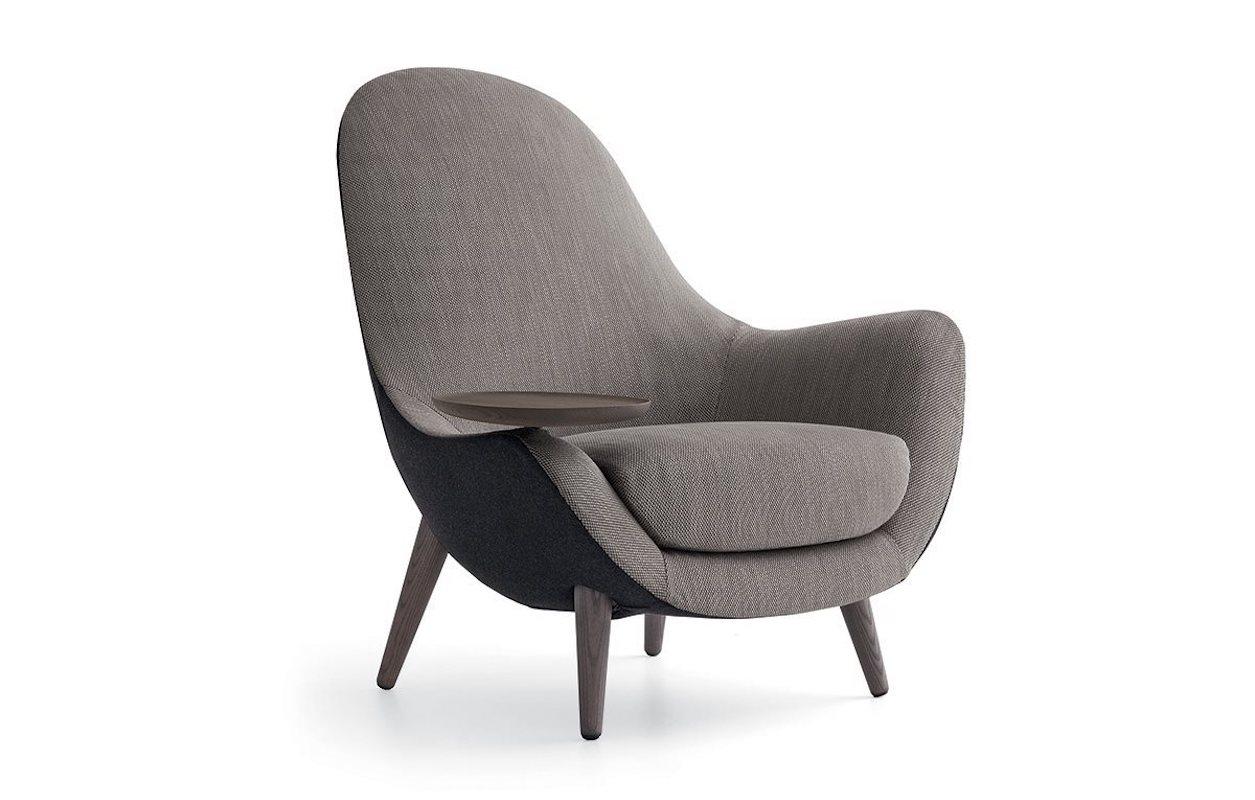 Modern Mad King Armchair in Fabric or Leather with Intergrated Oak Side Table For Sale
