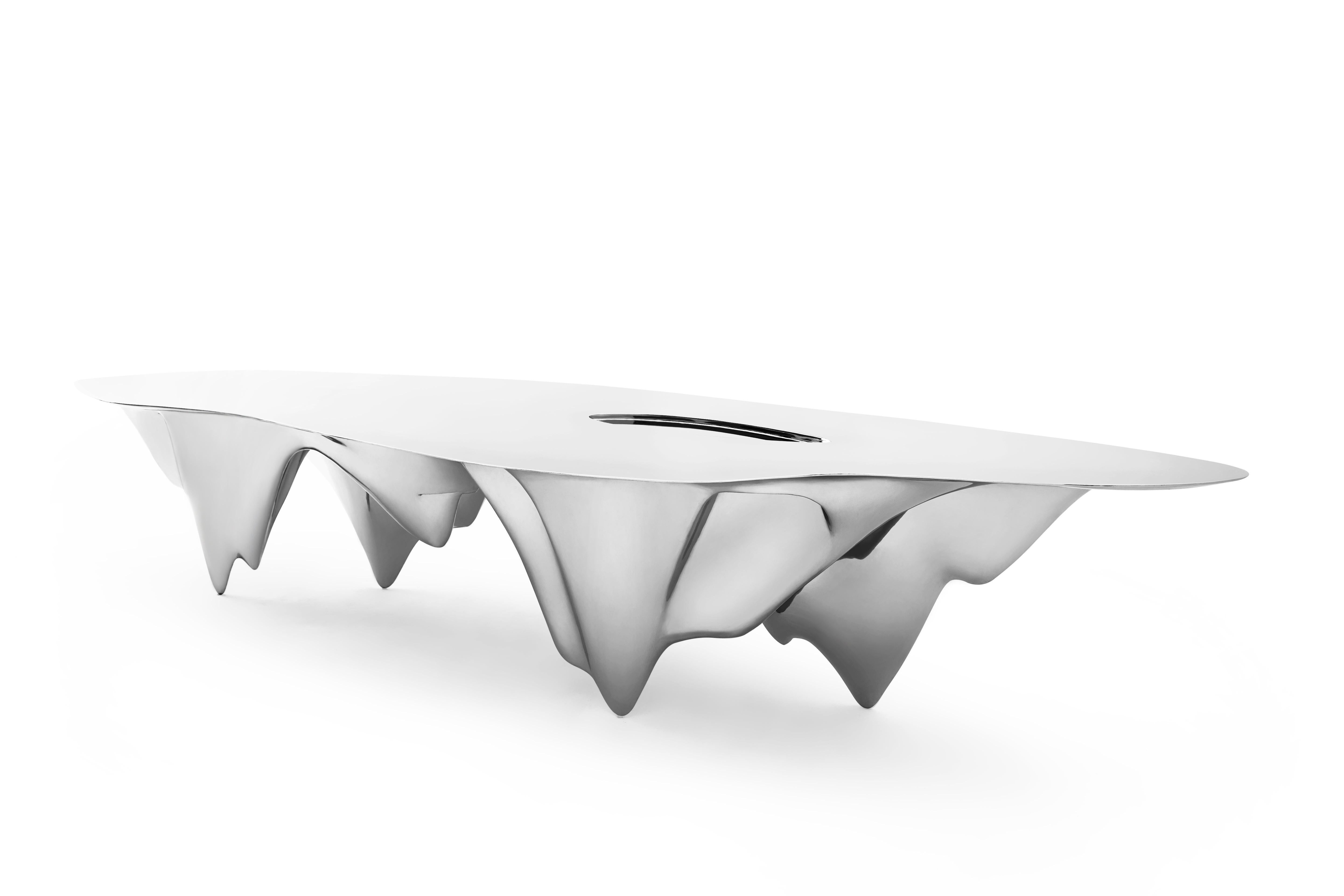 Chinese MAD Martian Long Dining Table Polished Stainless Steel by MAD Architects For Sale