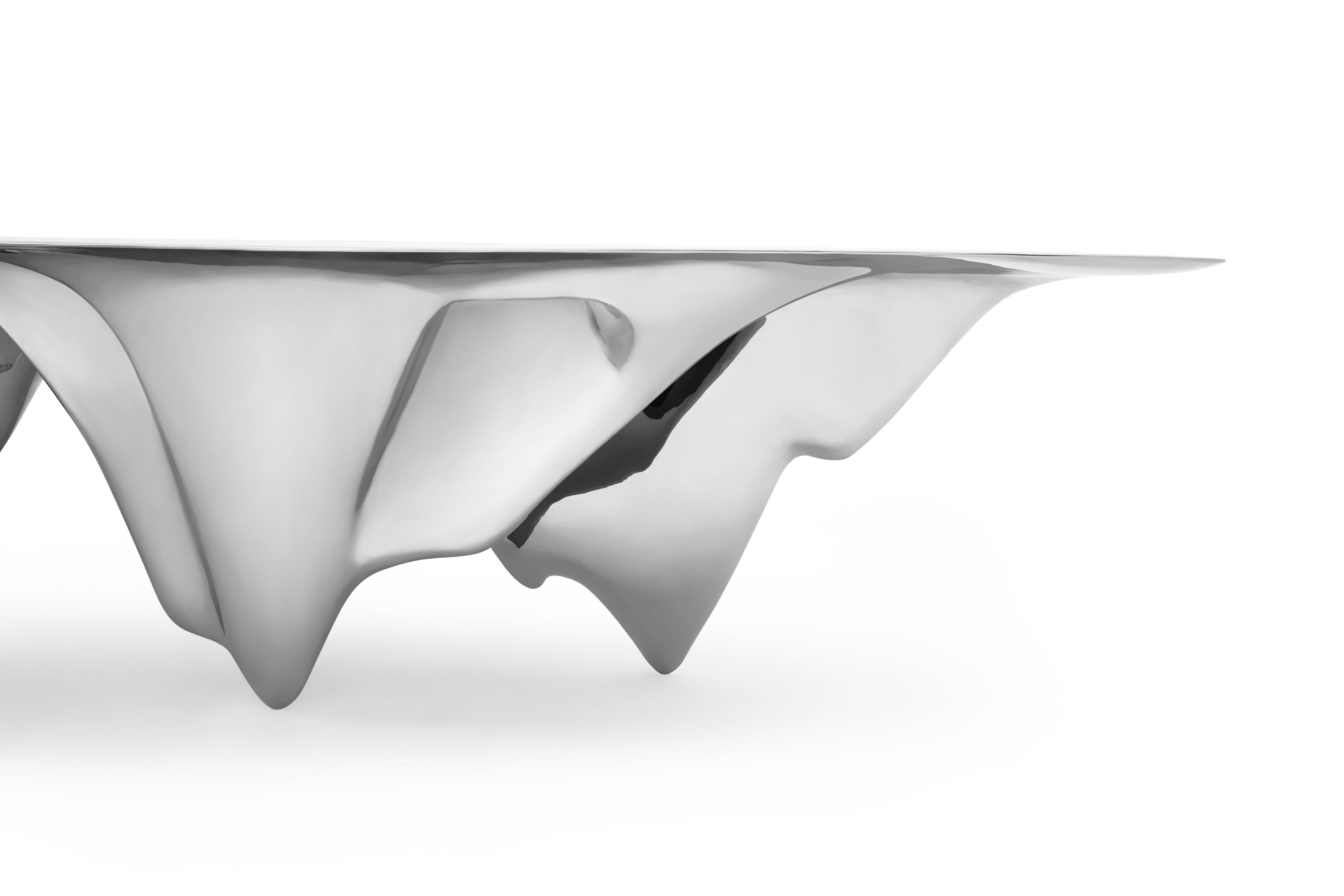 Poli Table de salle à manger longue MAD Martian en acier inoxydable poli par MAD Architects en vente