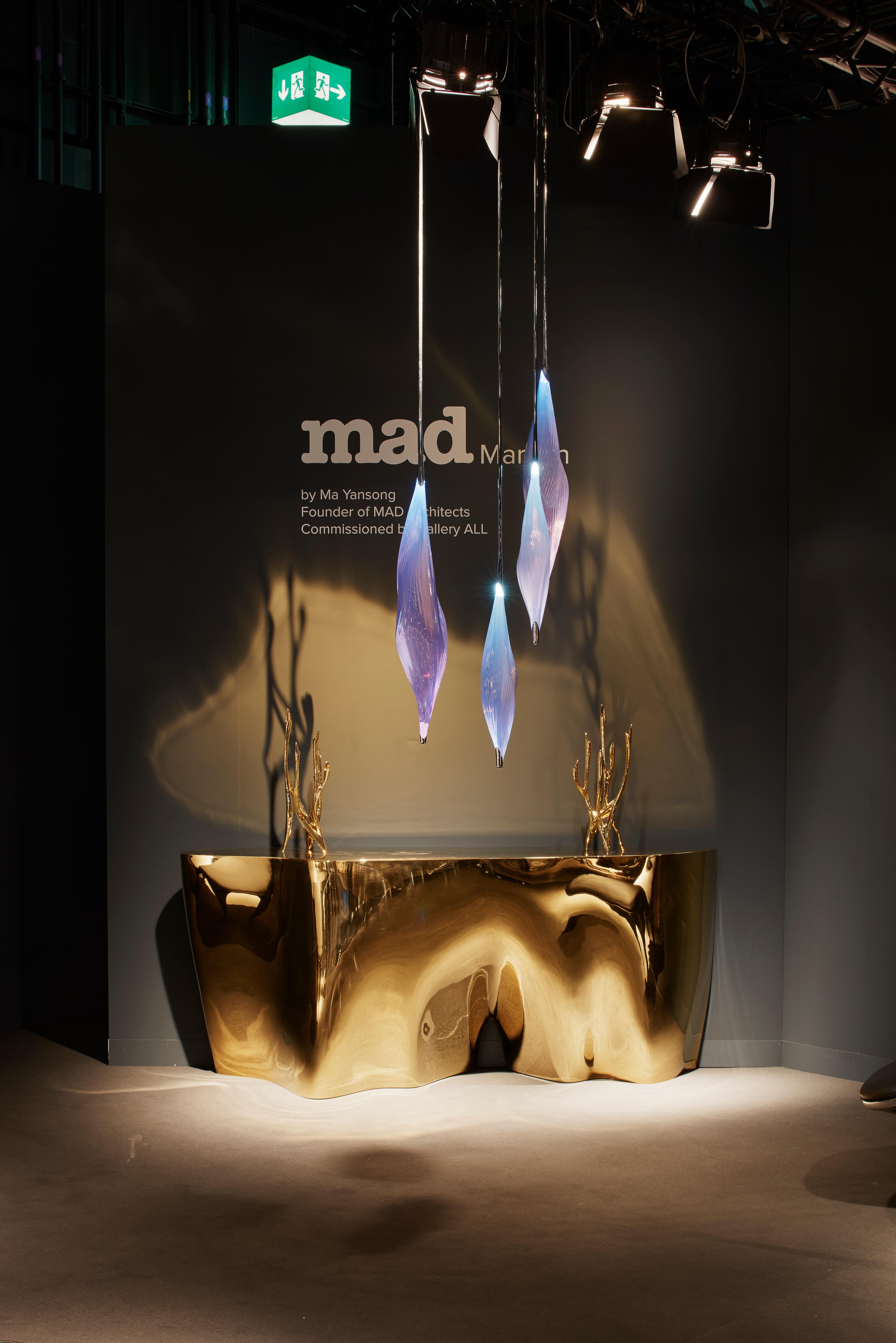 MAD Architects have reinvigorated this favourite of mid-20th century design, the floor-ceiling suspension light. The drooping ridged surface of the PU and stainless steel shade conveys an alien Chrysalis, protecting a creature in a state of