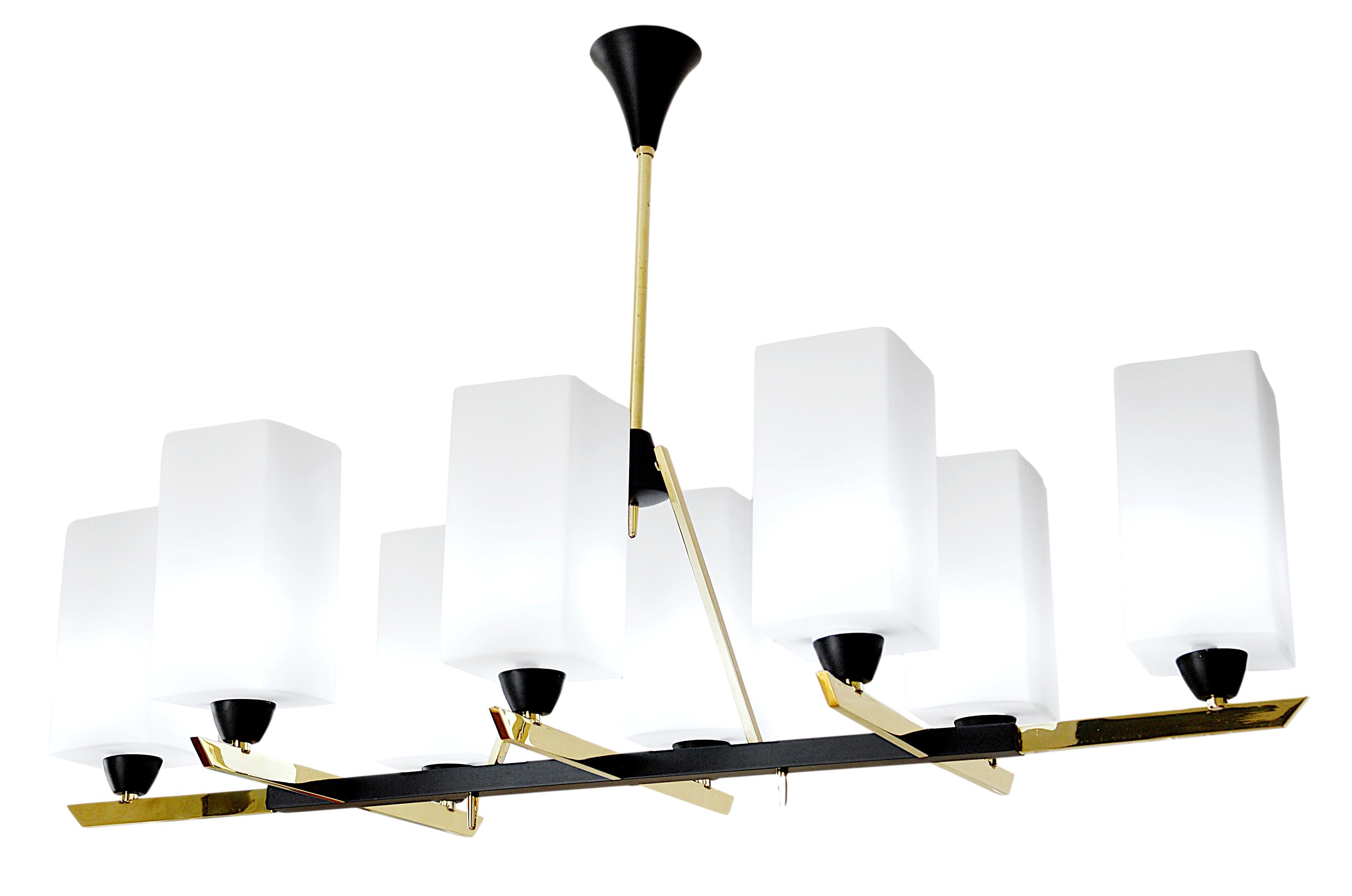 Metal Mad Men Arlus French Midcentury Large Chandelier, 1950s For Sale