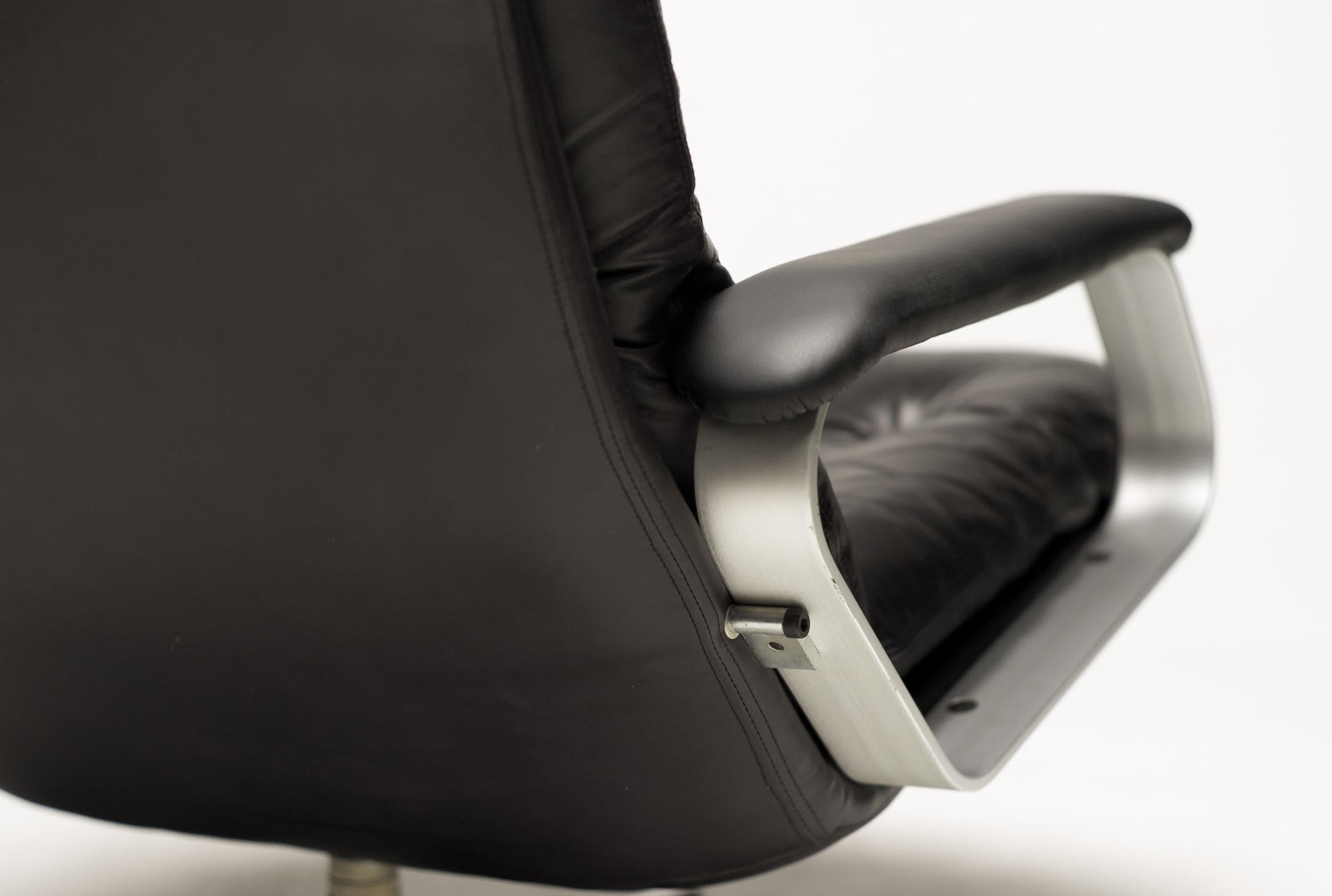 Aluminum Mad Men Black Leather Lounge Chair For Sale