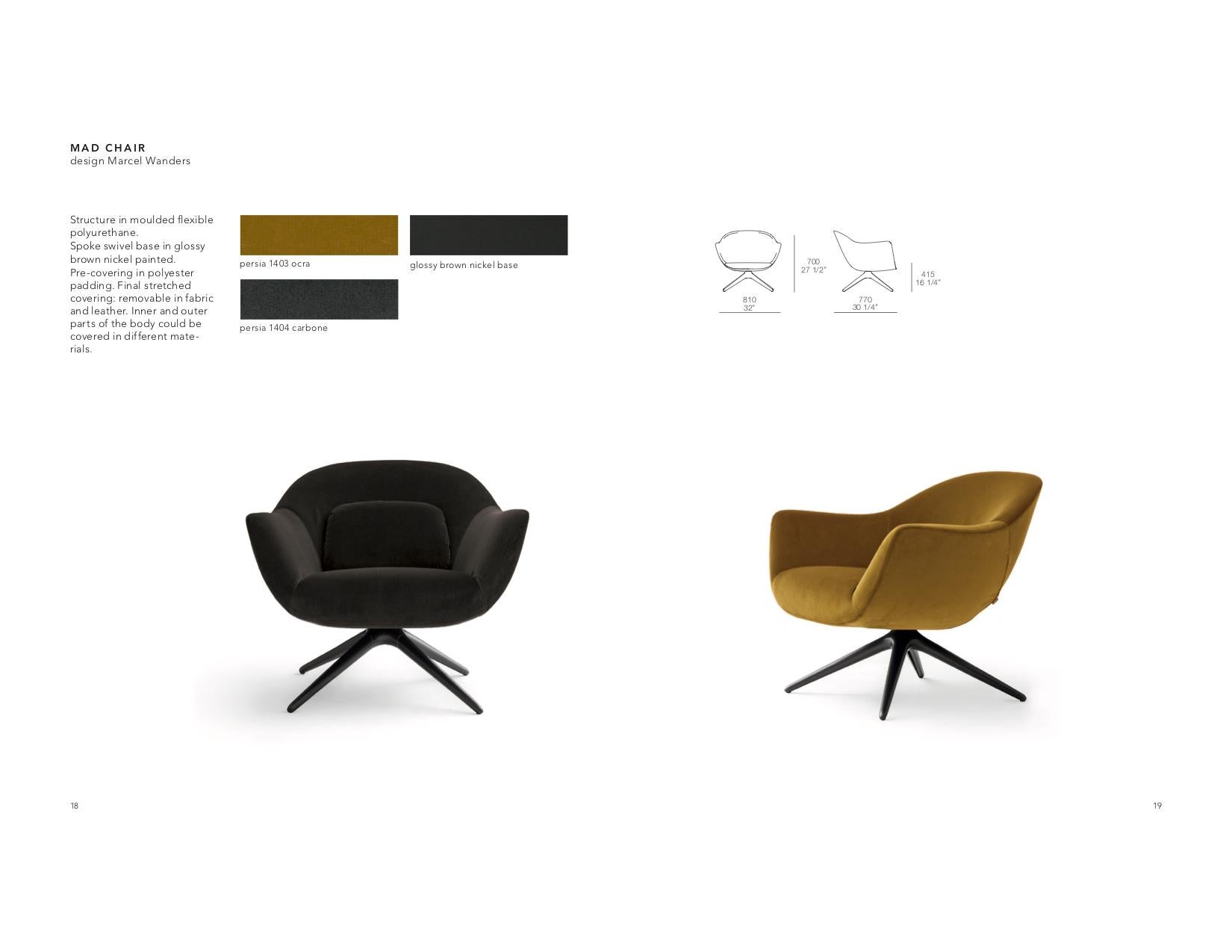 Poltrona girevole Mad in velluto giallo ocra di Marcel Wanders per Poliform.

La sedia mad di Marcel Wanders ha una struttura armonica che crea forti suggestioni: L'ideale di un design senza confini materiali di grande impatto.

Il prezzo