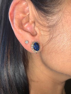 Sunita Nahata Blue Sapphire 7.73ct. Earrings in 18K Yellow Gold with Diamond.