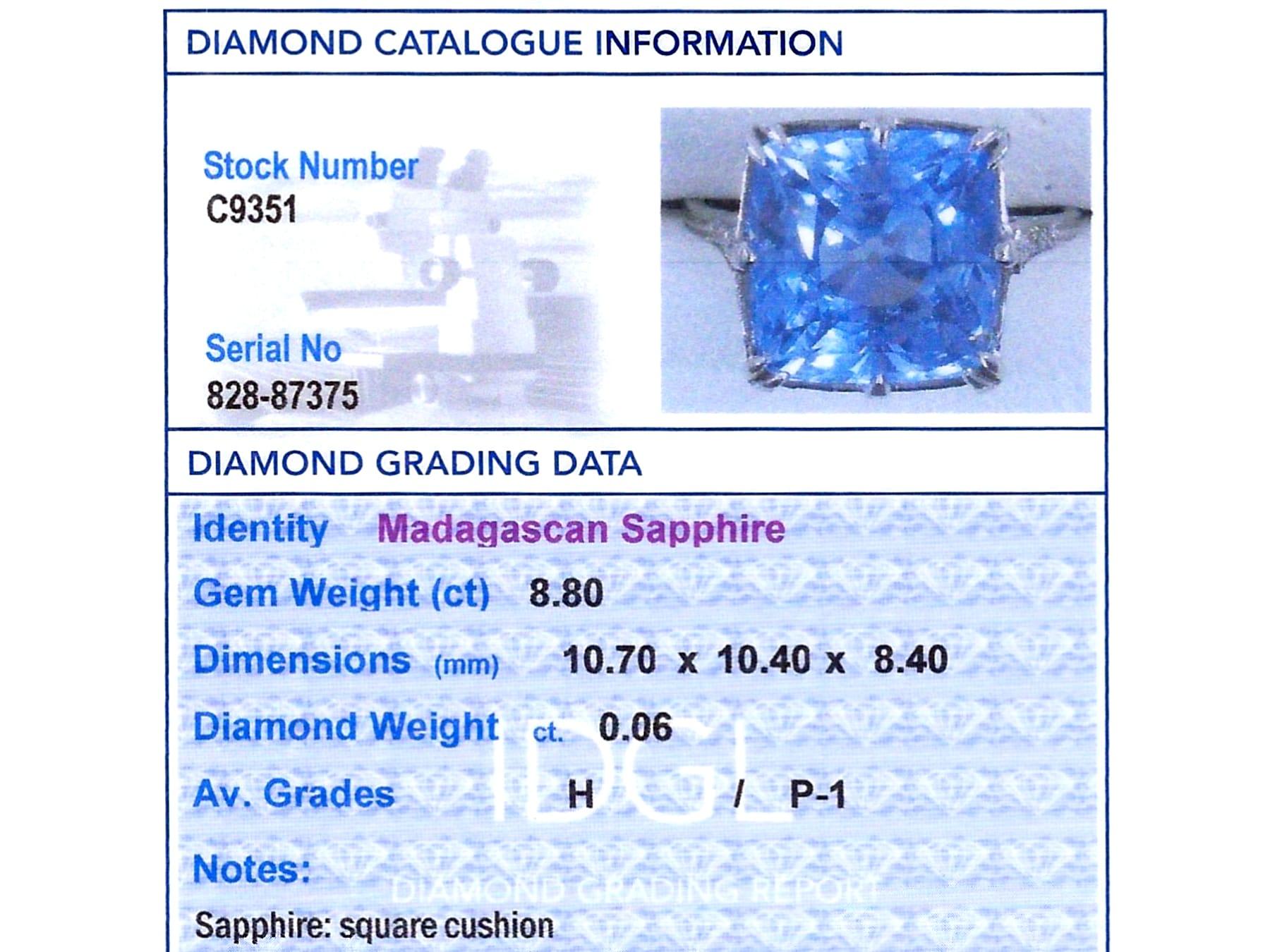 Anello con zaffiro del Madagascar e diamante in platino - Antico in vendita 7
