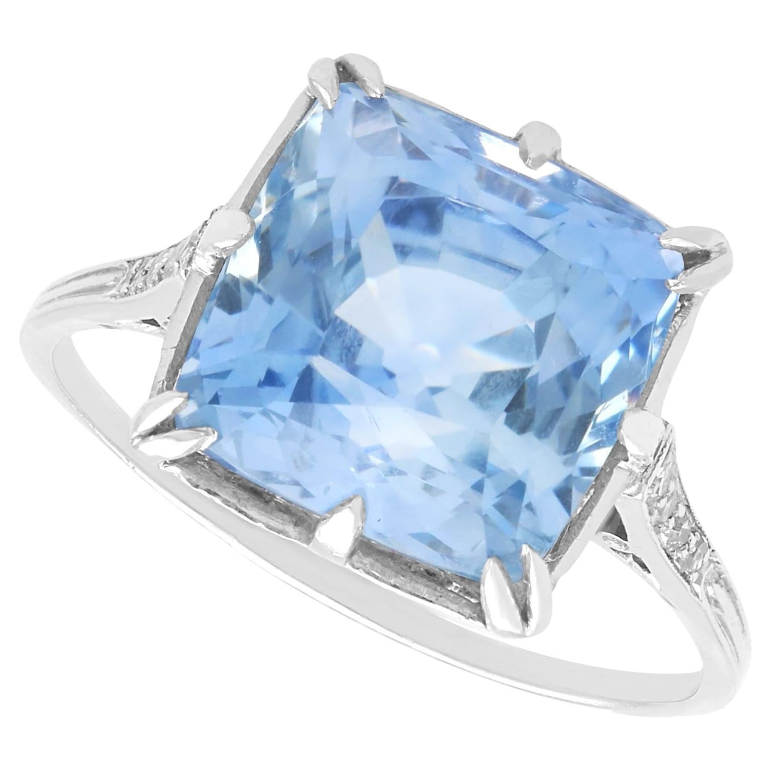 Anello con zaffiro del Madagascar e diamante in platino - Antico in vendita