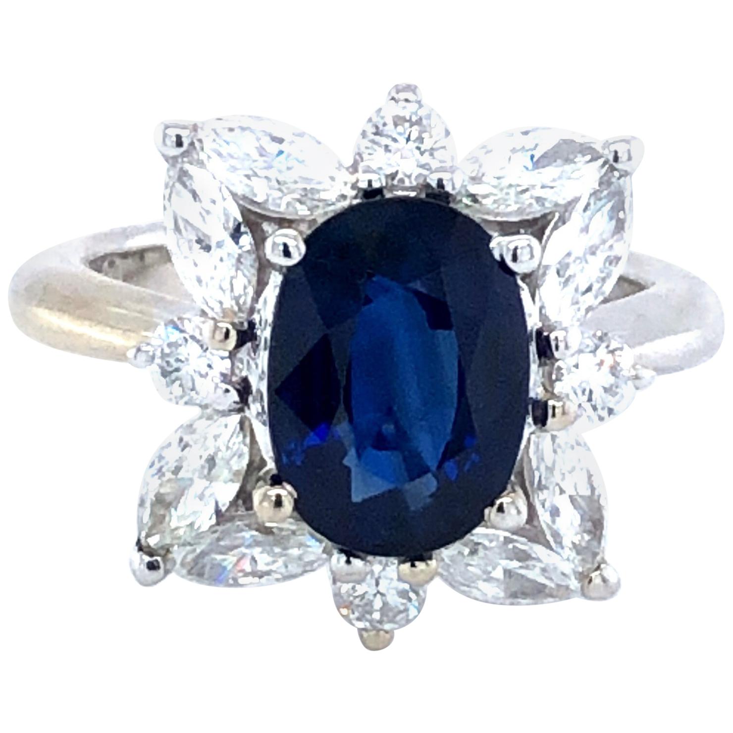 Madagascar 3.30 ct Natural Sapphire & 1.50 ct Diamonds 18kt Ring A.G.L. Certifie
