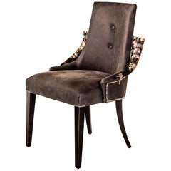 Madagascar Armchair, Leather and Natural American Horns Arm Rests, Brass Element