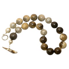 Madagascar Brown Opal Beaded Necklace, Sterling Silver Inlay Toggle Clasp, 18"