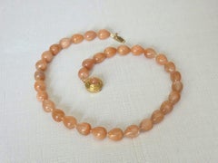 By Noblesse Oblige Studio Peach Moonstone Beaded Necklace with Gold Plate Clasp