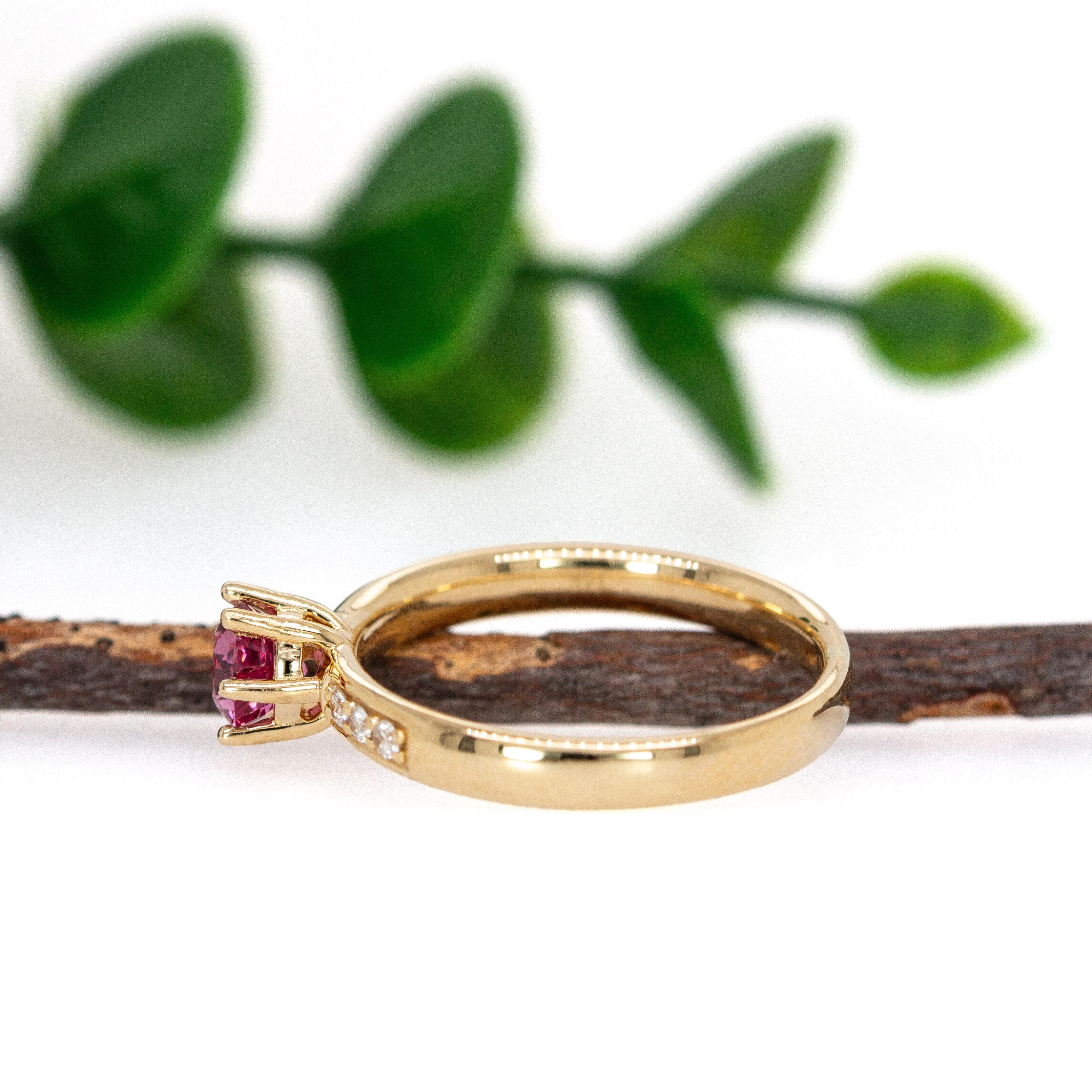Women's Madagascar Pink Spinel Ring with Natural Diamond Accents in 14K Solid Gold For Sale