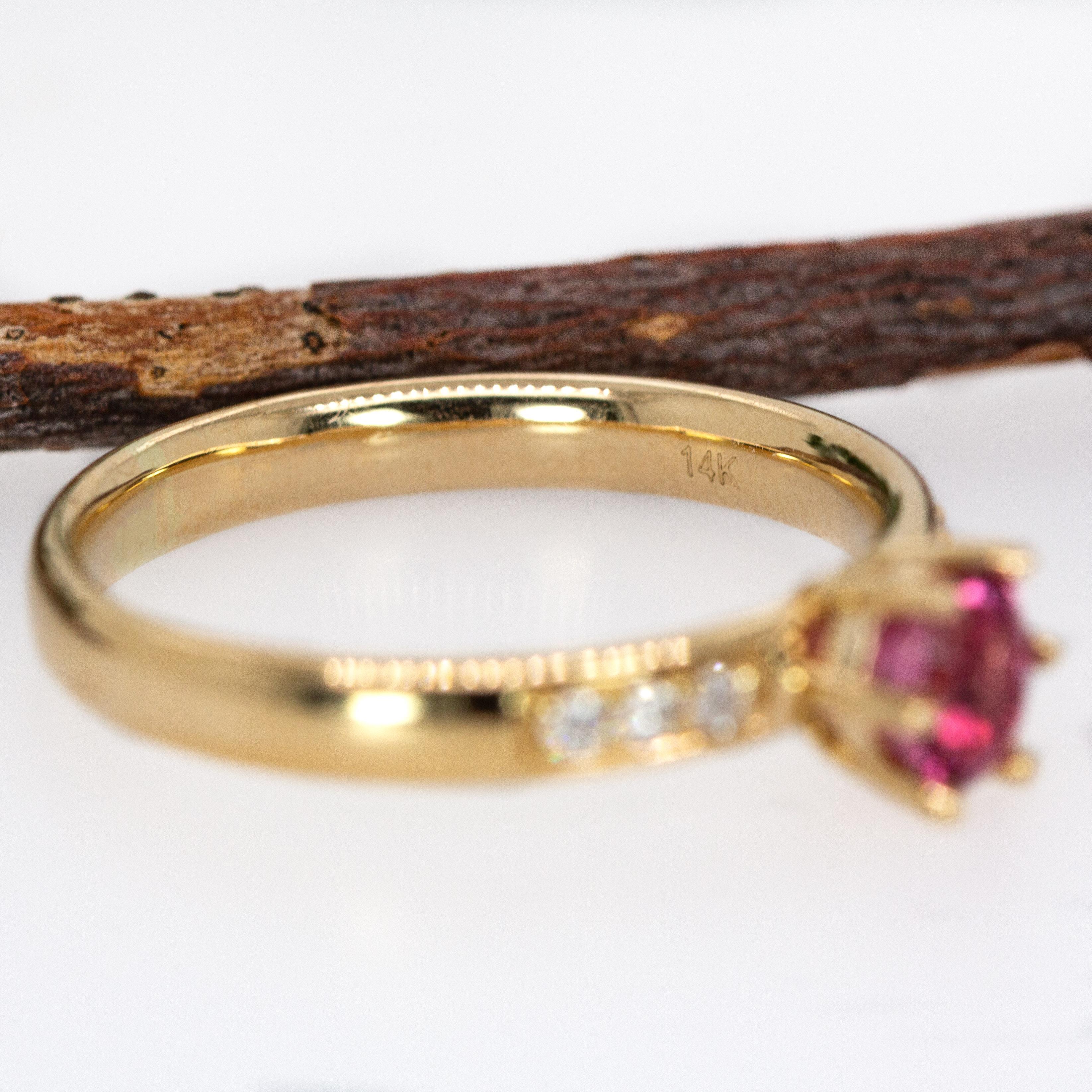 Madagascar Pink Spinel Ring with Natural Diamond Accents in 14K Solid Gold For Sale 1
