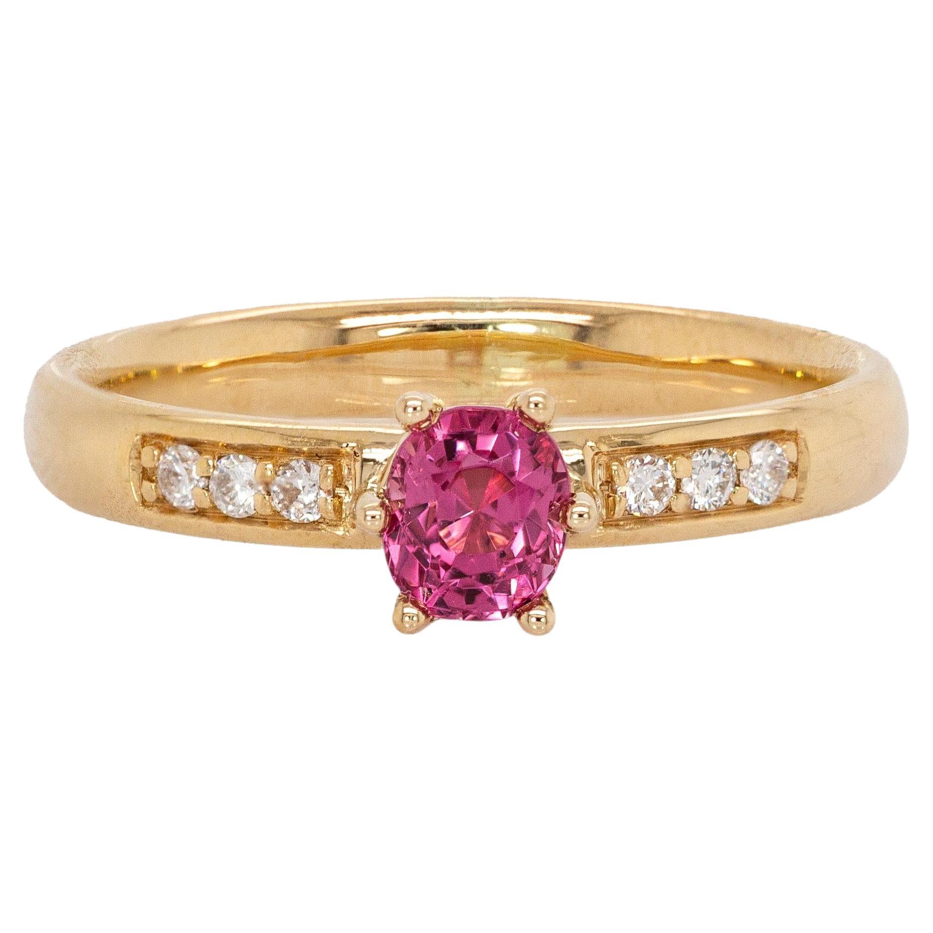 Bague en or massif 14K avec spinelle rose de Madagascar et diamants naturels