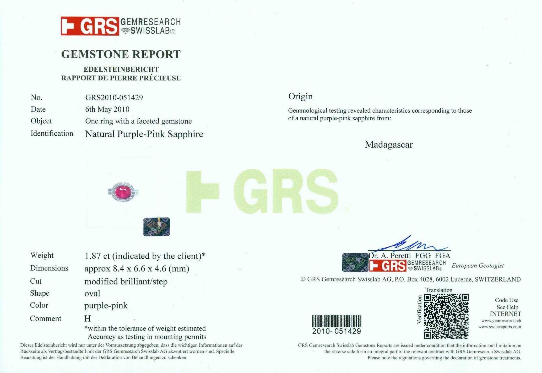 Madagaskar Lila Rosa Oval Saphir Cts 1,87 mit GRS-Zertifikat im Angebot 3