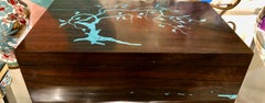 Signed Madagascar Rosewood Box with Turquoise Tree Decoration by Elie Bleu