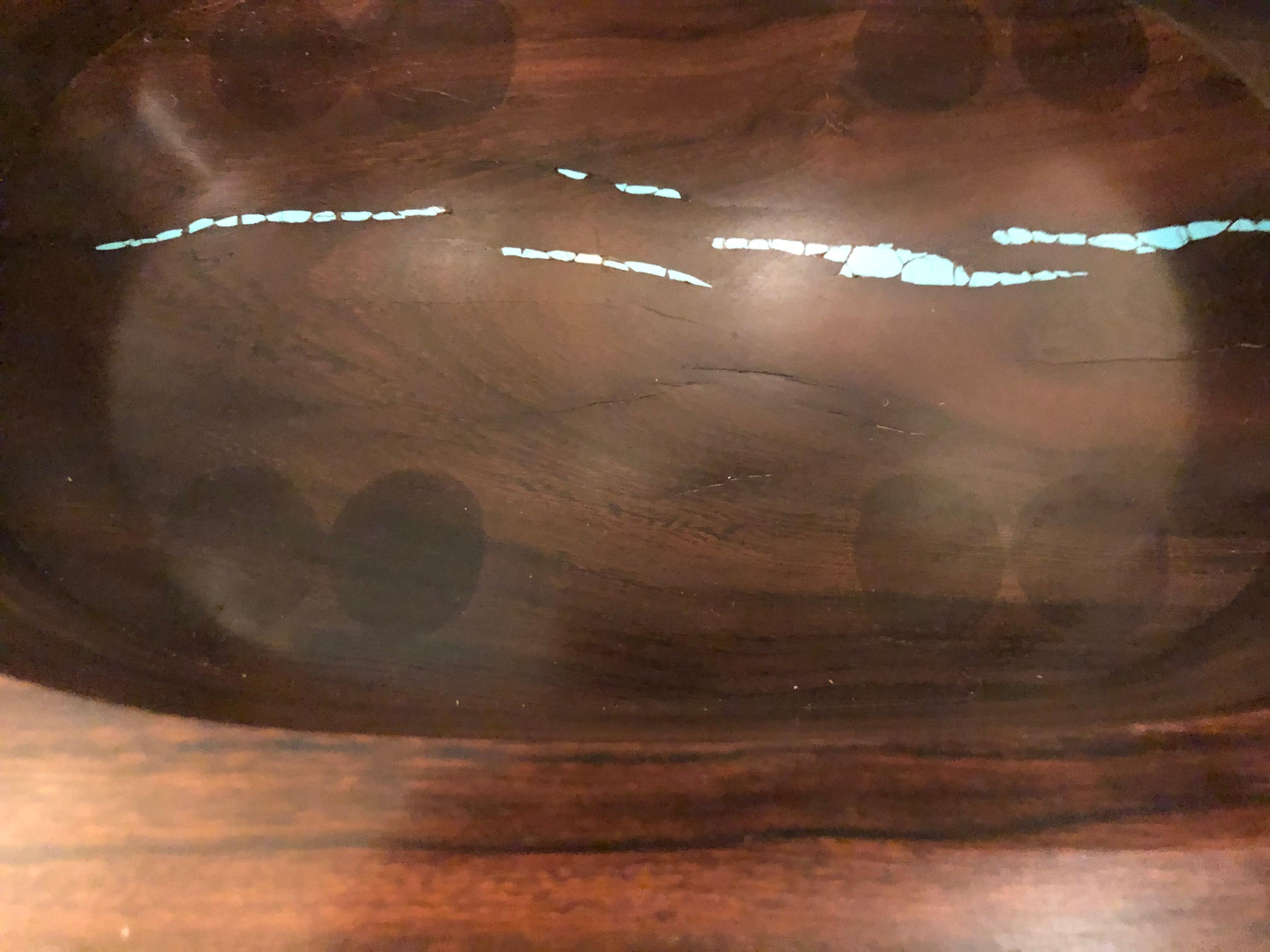 Signed Madagascar Rosewood Box with Turquoise Tree Decoration by Elie Bleu In Excellent Condition In Chicago, IL