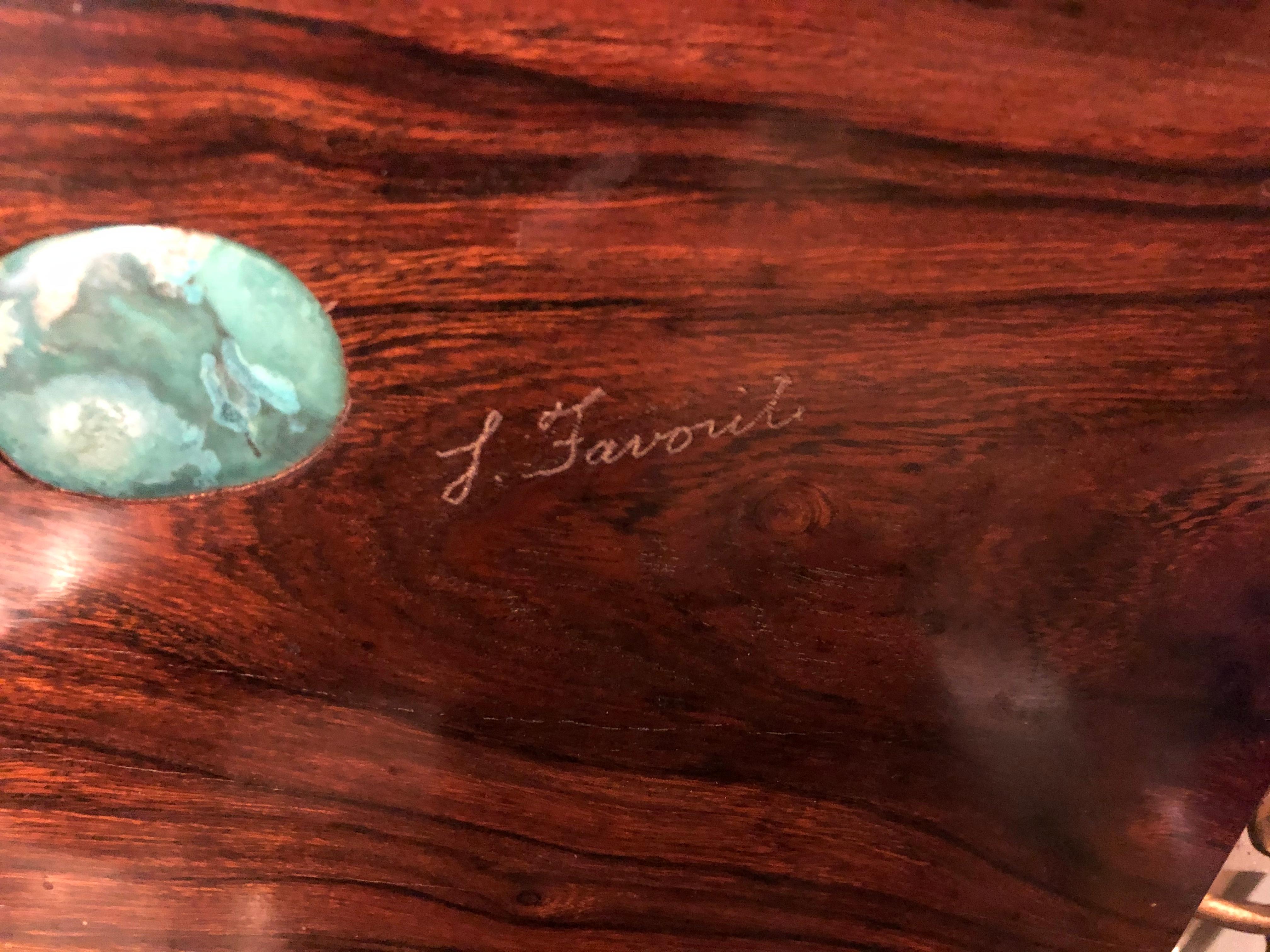 Signed Madagascar Rosewood Box with Turquoise Tree Decoration by Elie Bleu 1