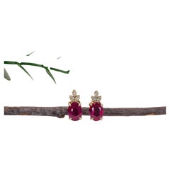Madagascar Ruby Stud Earrings w Diamond Accents in 14K Yellow Gold  OV 8x6mm