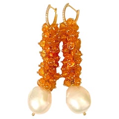 Madagascar Spessartite Mandarin Orange Garnet, South Sea Baroque Pearl Earrings