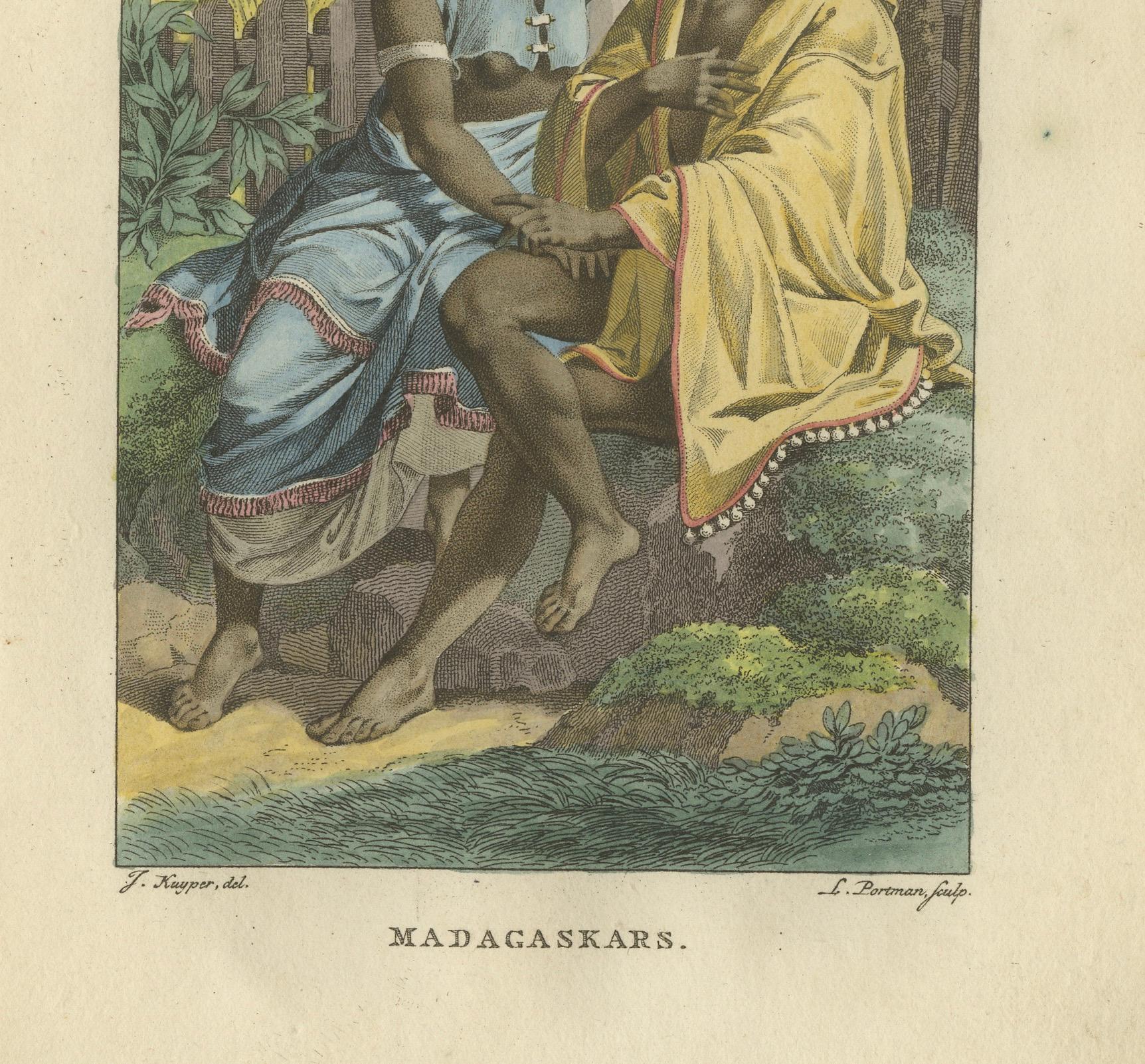 Madagaskar-Paar - Antiker handkolorierter ethnografischer Stich (um 1800)

Beschreibung:
Ein wunderschön handkolorierter ethnografischer Stich aus dem frühen 19. Jahrhundert mit dem Titel 