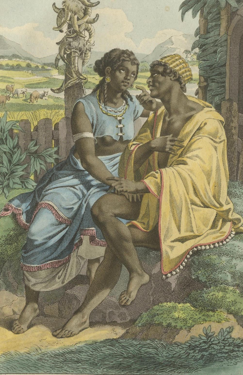 Madagaskar - Antiker handkolorierter ethnografischer Kupferstich (um 1810) (Graviert) im Angebot