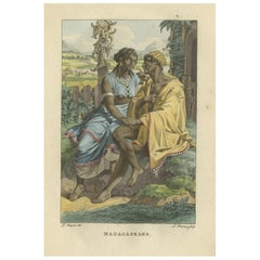 Madagascar - Incisione etnografica antica colorata a mano (1810 circa)
