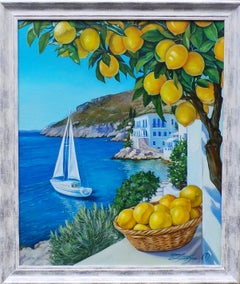 «Brisa de limón y velas blancas», pintura paisajística realista, óleo sobre lienzo