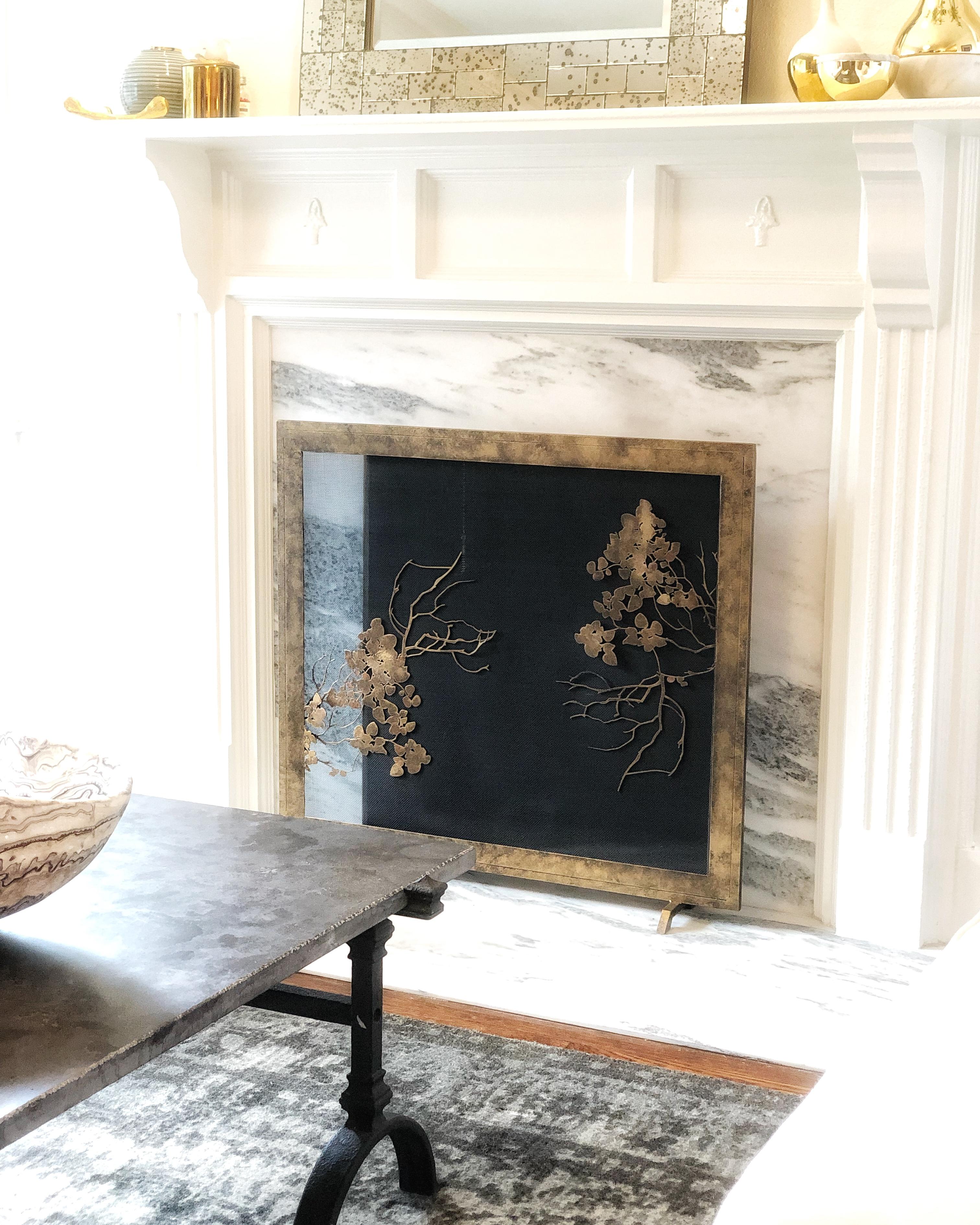 gold fireplace screen with doors