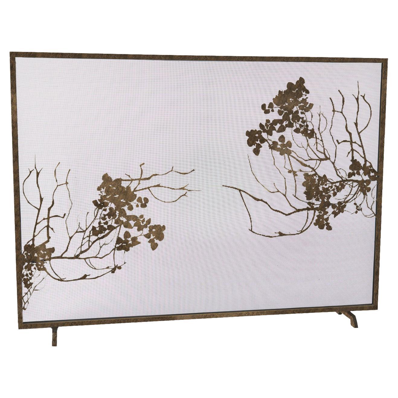 Madalyn Fireplace Screen in Hand Painted Gold Rubbed Black by Claire Crowe  For Sale