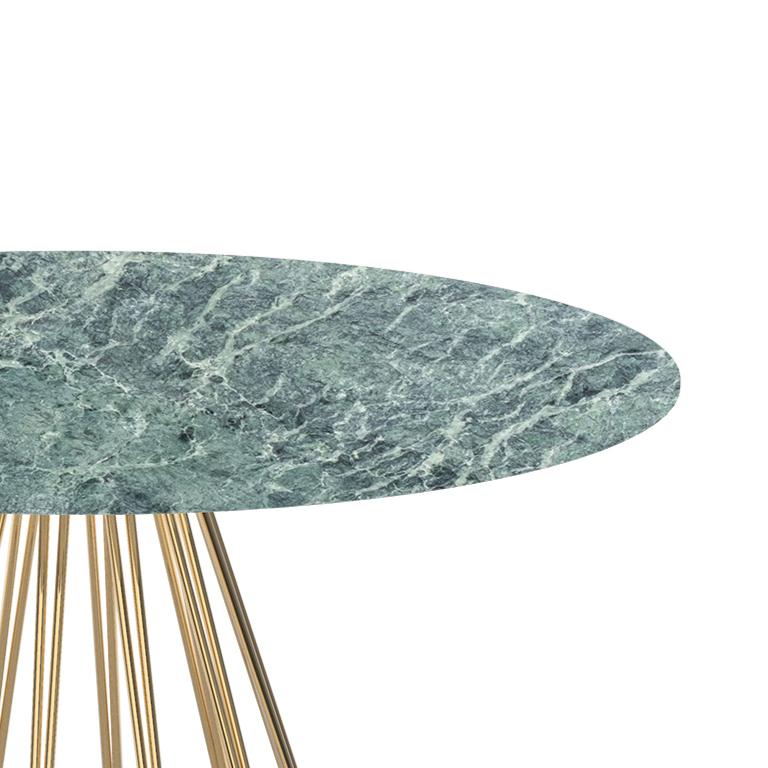 Madama Verde Alpi marble table by LapiegaWD
Designed by Enrico Girotti
Materials: G01 light gold polished metal, Verde Alpi marble.
Dimensions: D 130 x H 75 cm.
Available in other finishes, materials and sizes.

A harmonic sequence of metal
