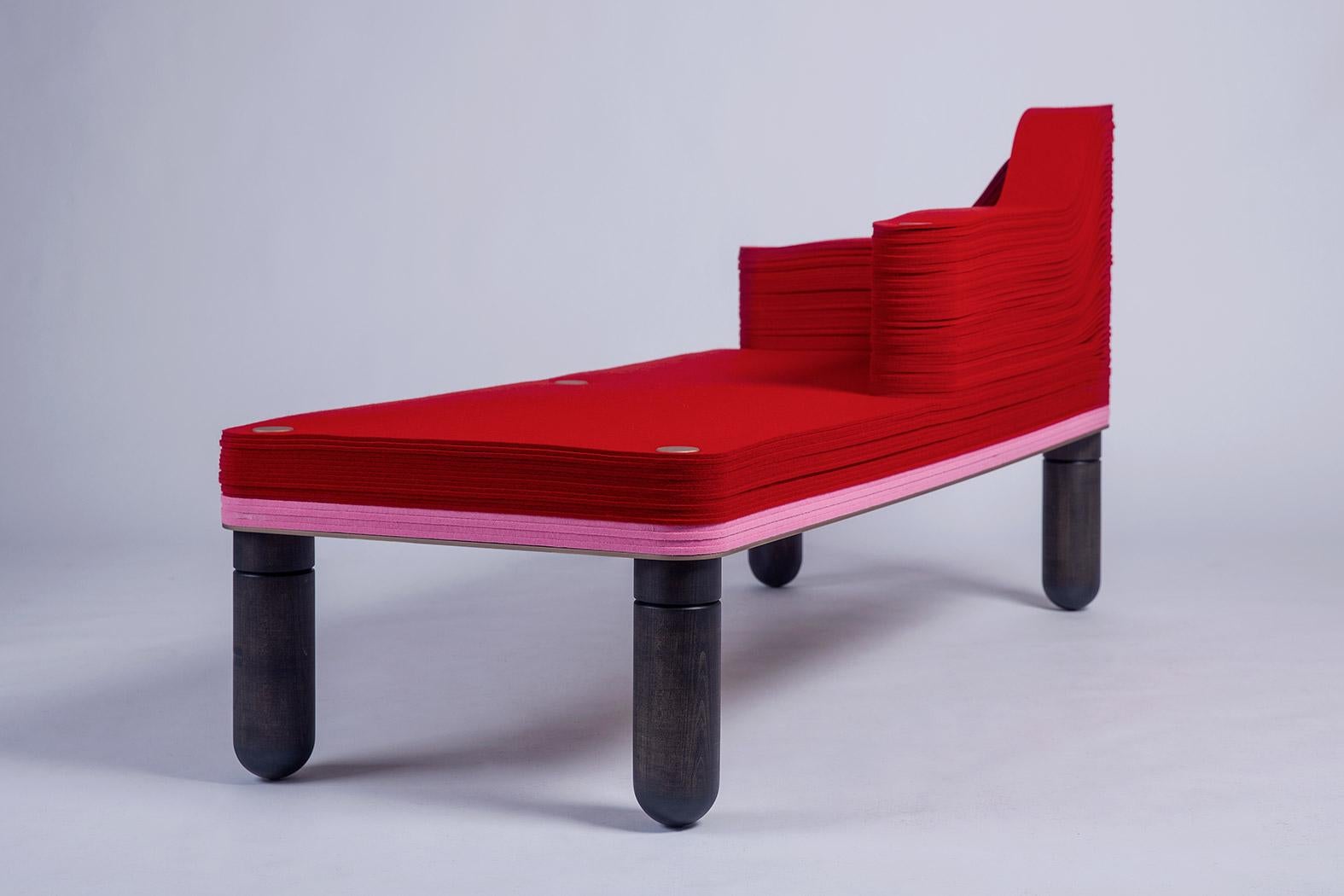 Machine-Made Madame E, Felt and Wood Chaise Lounge, Drake / Anderson in Stackabl For Sale