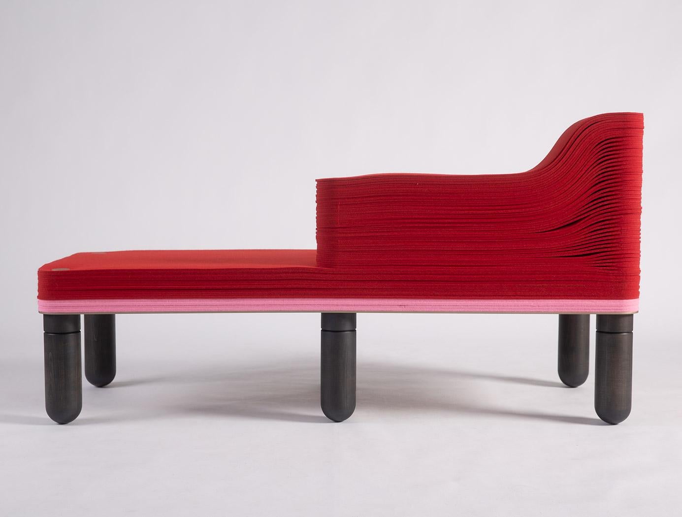 Machine-Made Madame G, Felt and Wood Chaise Lounge, Drake / Anderson in Stackabl For Sale