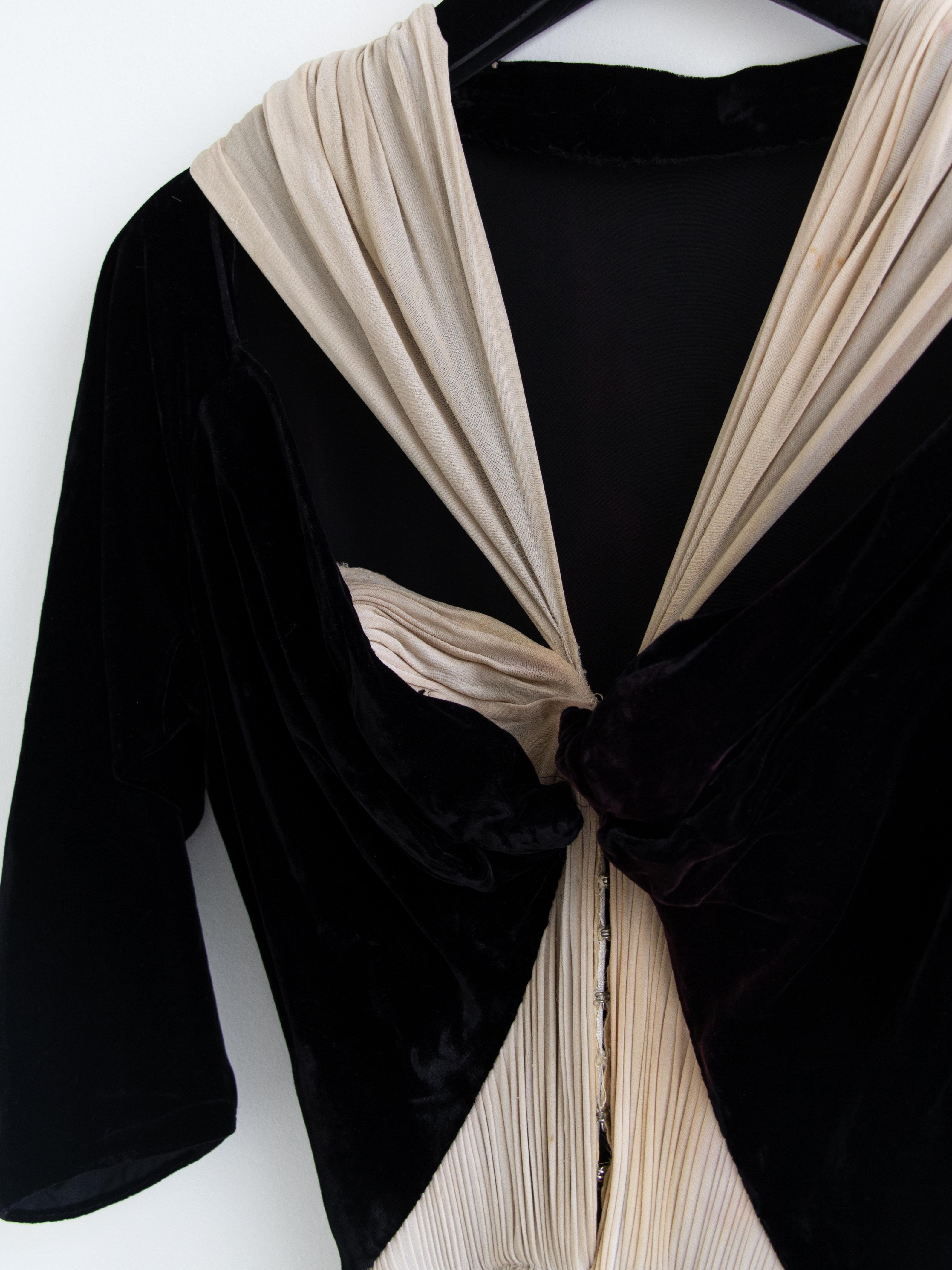 Madame Gres 1954 Personally Owned Black Velvet Grey Silk Draped Pleated Gown For Sale 7