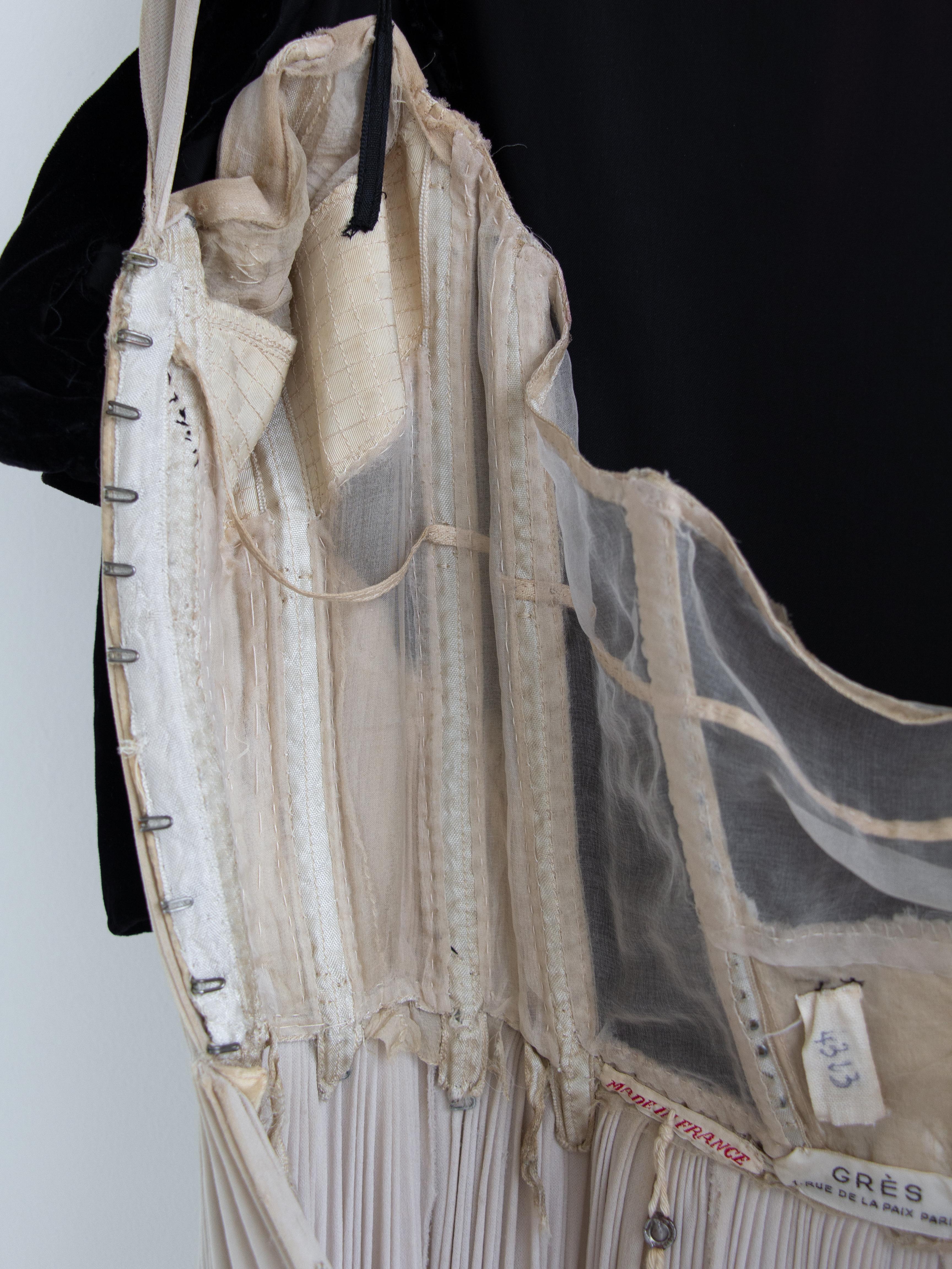 Madame Gres 1954 Personally Owned Black Velvet Grey Silk Draped Pleated Gown For Sale 8