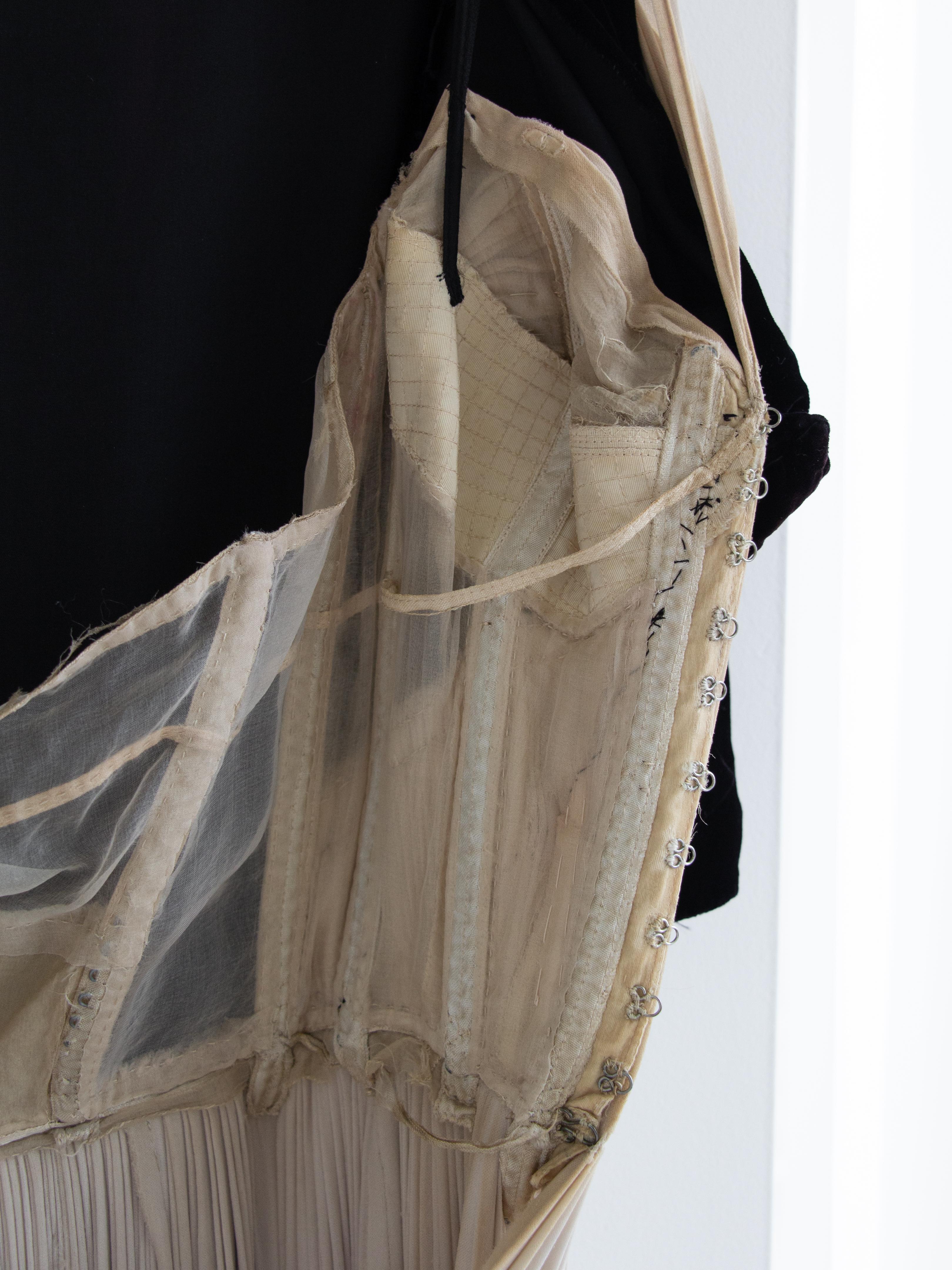 Madame Gres 1954 Personally Owned Black Velvet Grey Silk Draped Pleated Gown For Sale 9