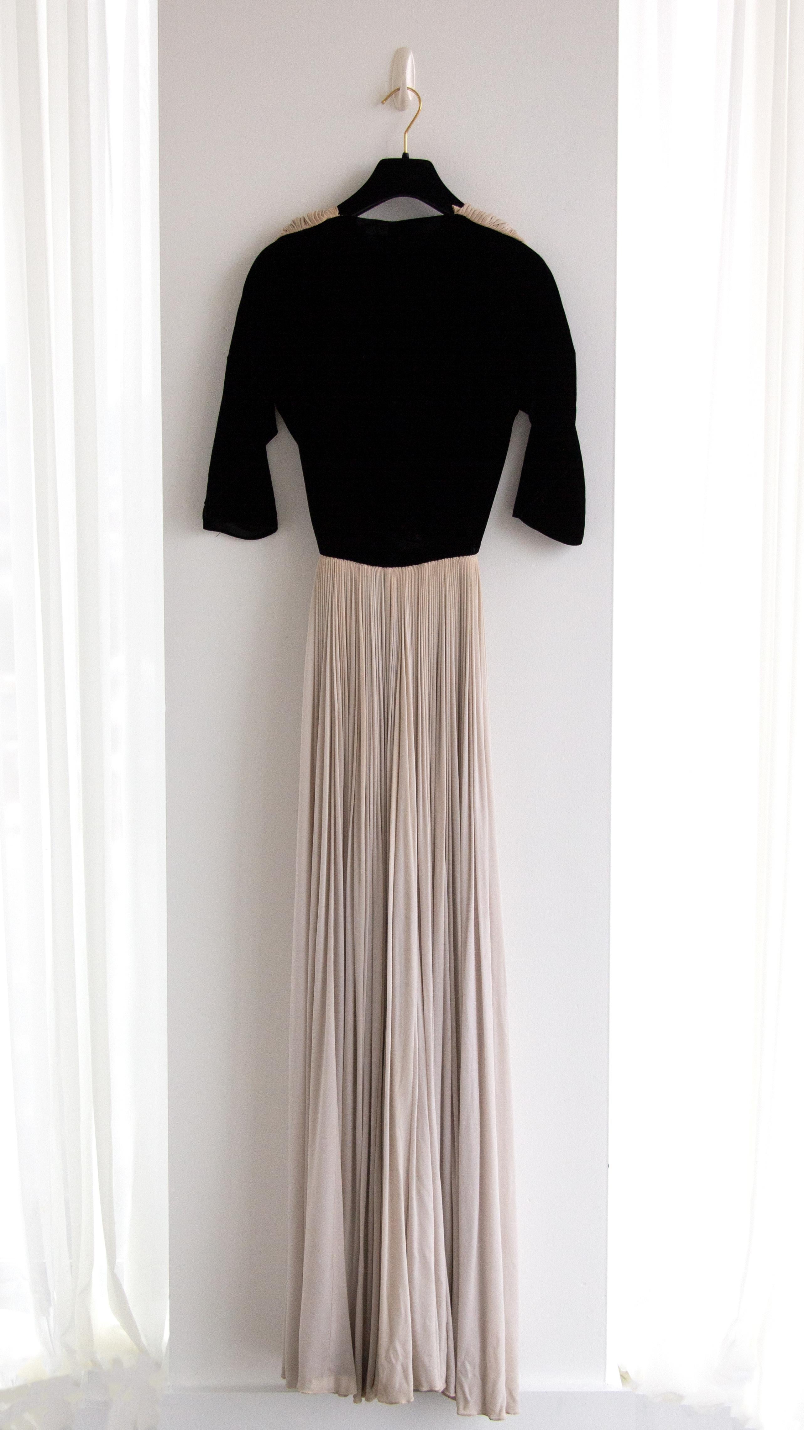 Madame Gres 1954 Personally Owned Black Velvet Grey Silk Draped Pleated Gown For Sale 14