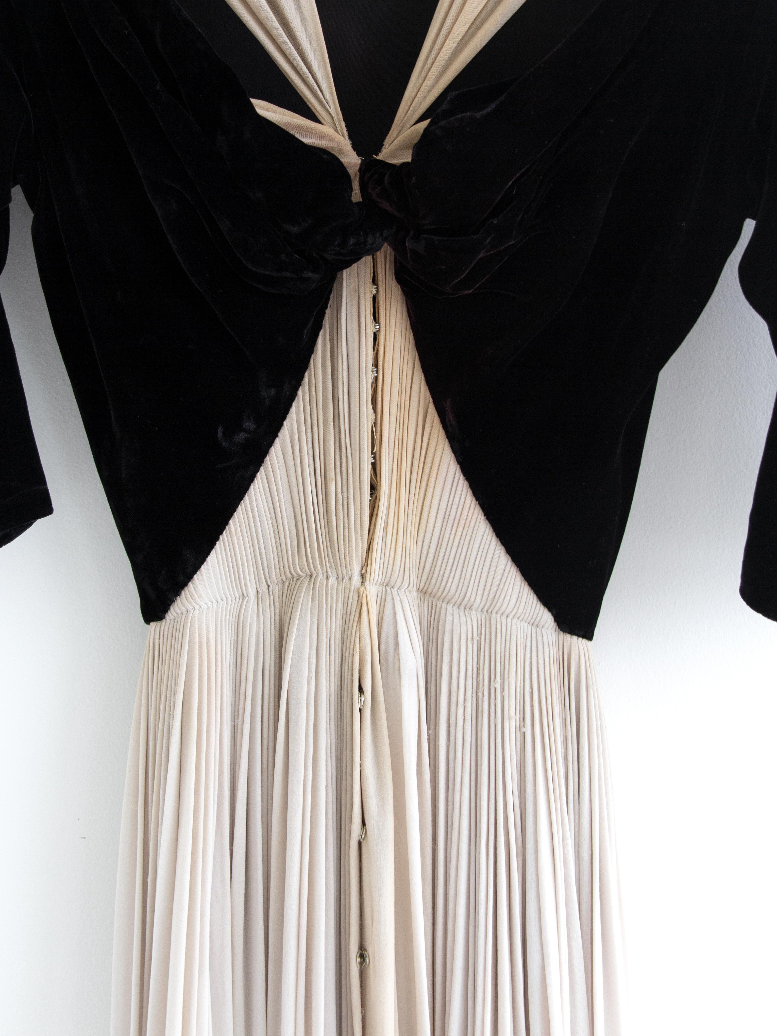 Madame Gres 1954 Personally Owned Black Velvet Grey Silk Draped Pleated Gown For Sale 1