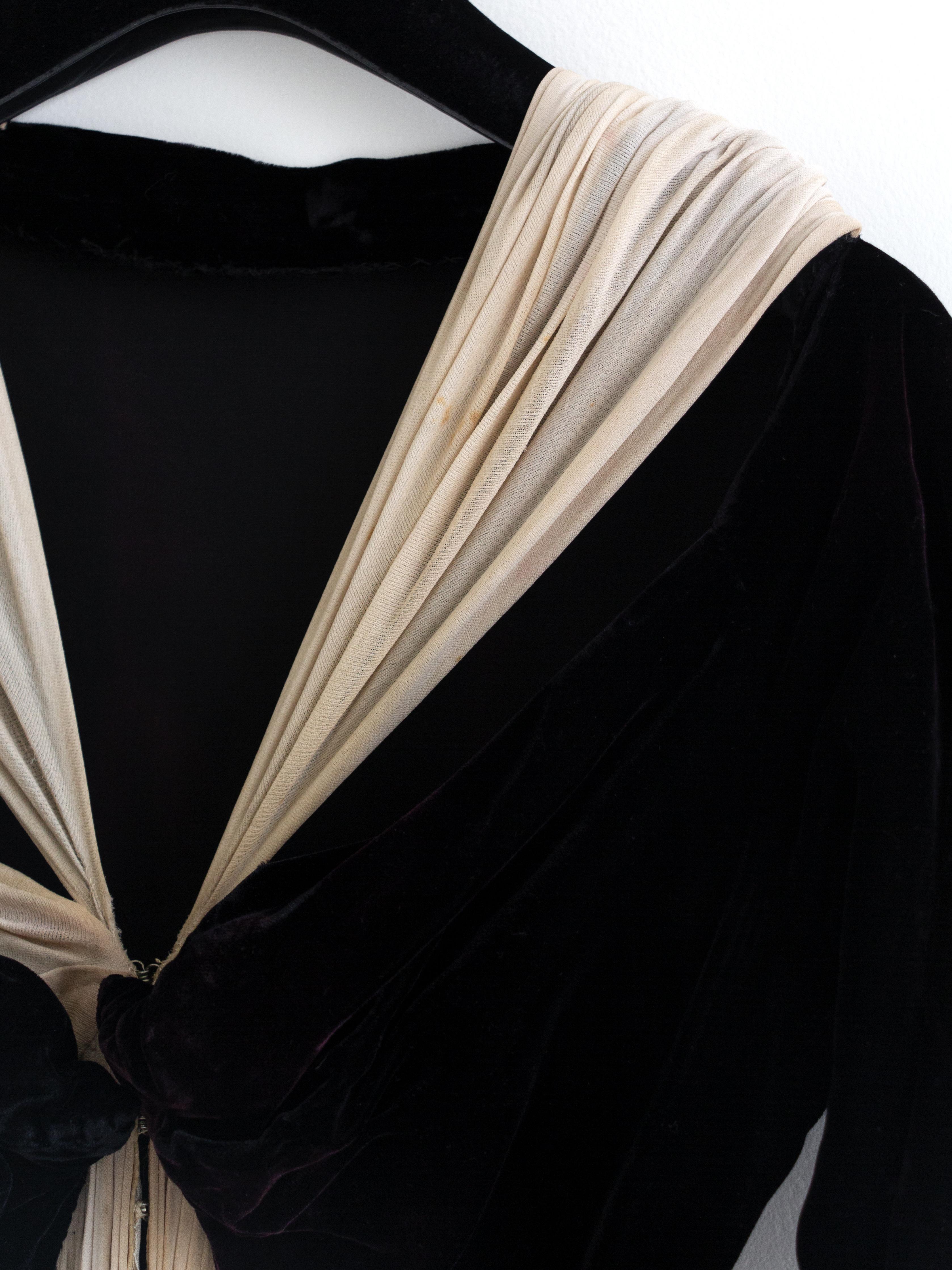 Madame Gres 1954 Personally Owned Black Velvet Grey Silk Draped Pleated Gown For Sale 3