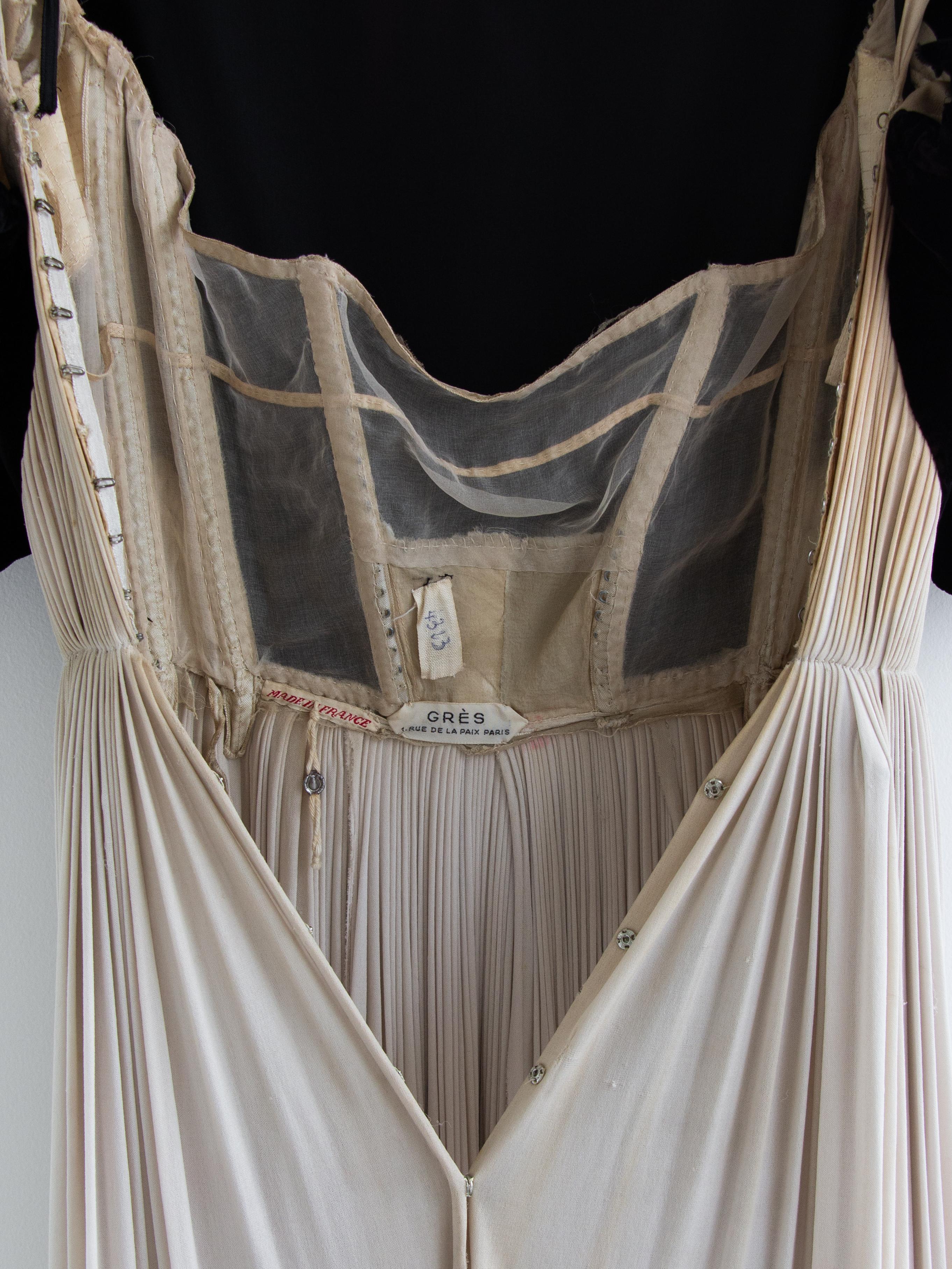Madame Gres 1954 Personally Owned Black Velvet Grey Silk Draped Pleated Gown For Sale 4
