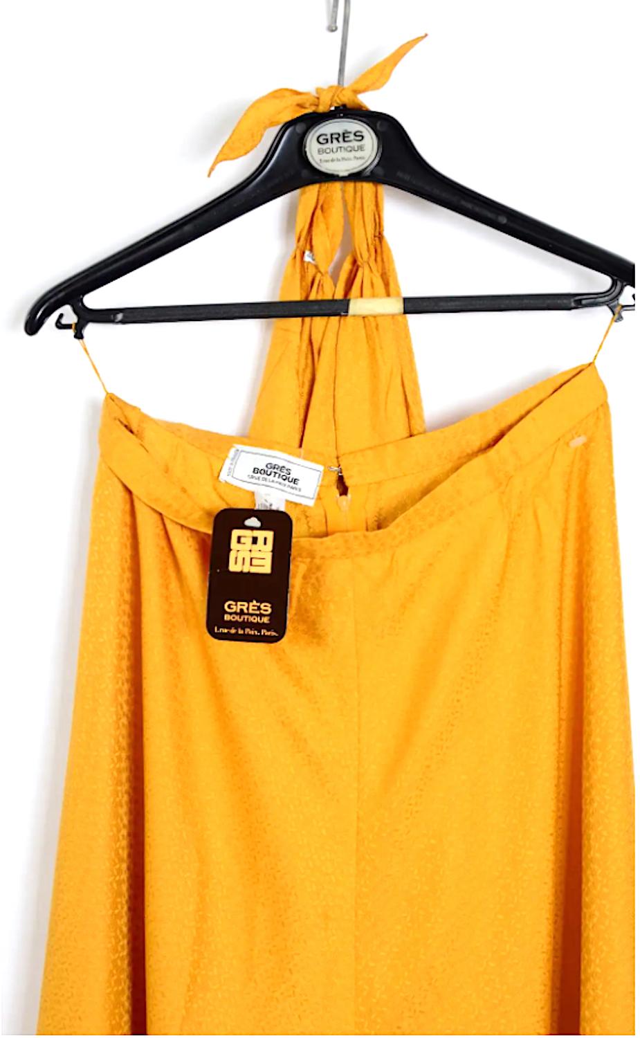 Madame Grès boutique 1970s vintage gold silk halter top & maxi skirt set.  8
