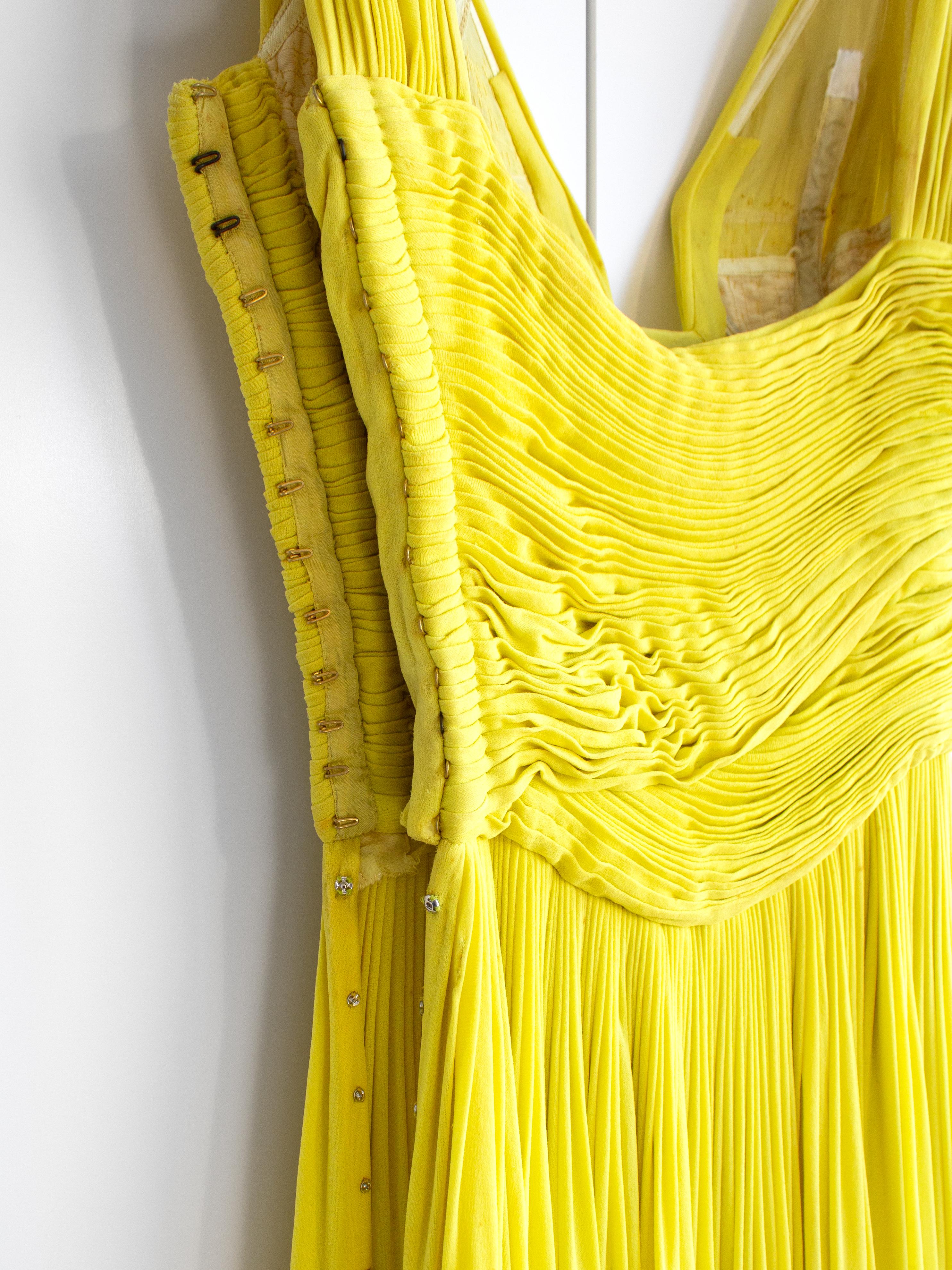 Madame Grès Haute Couture 1956 Pleated Chartreuse Yellow Jersey Hellenic Gown 12