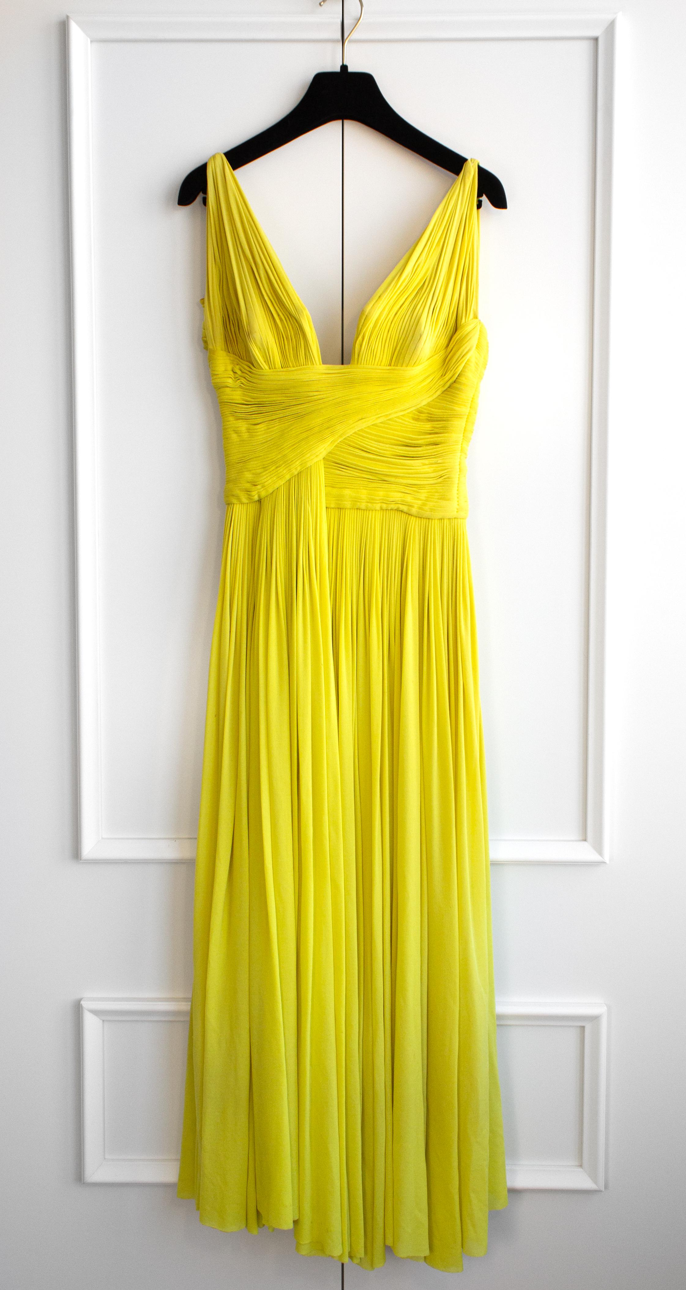 Women's Madame Grès Haute Couture 1956 Pleated Chartreuse Yellow Jersey Hellenic Gown