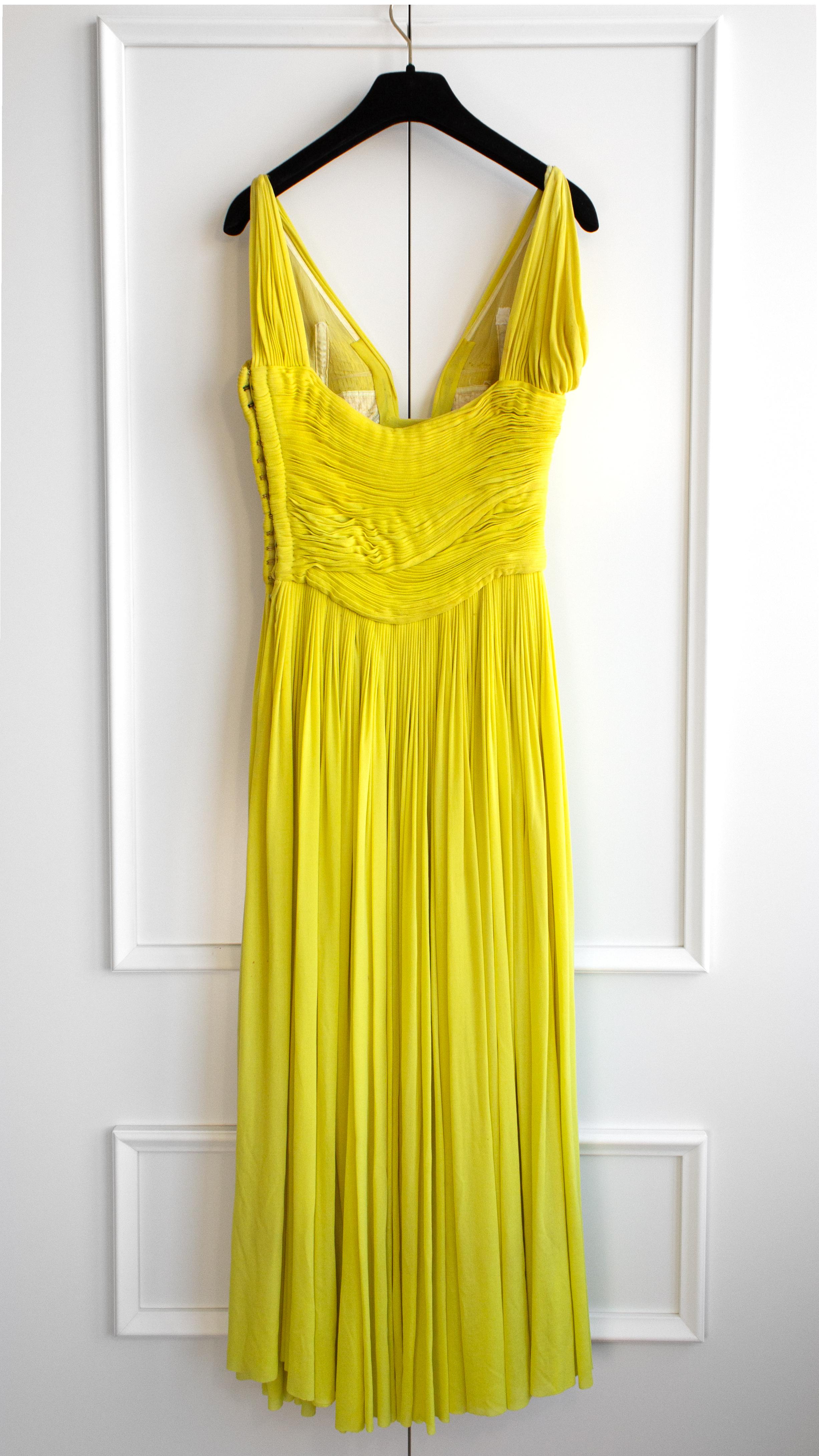 Madame Grès Haute Couture 1956 Pleated Chartreuse Yellow Jersey Hellenic Gown 1