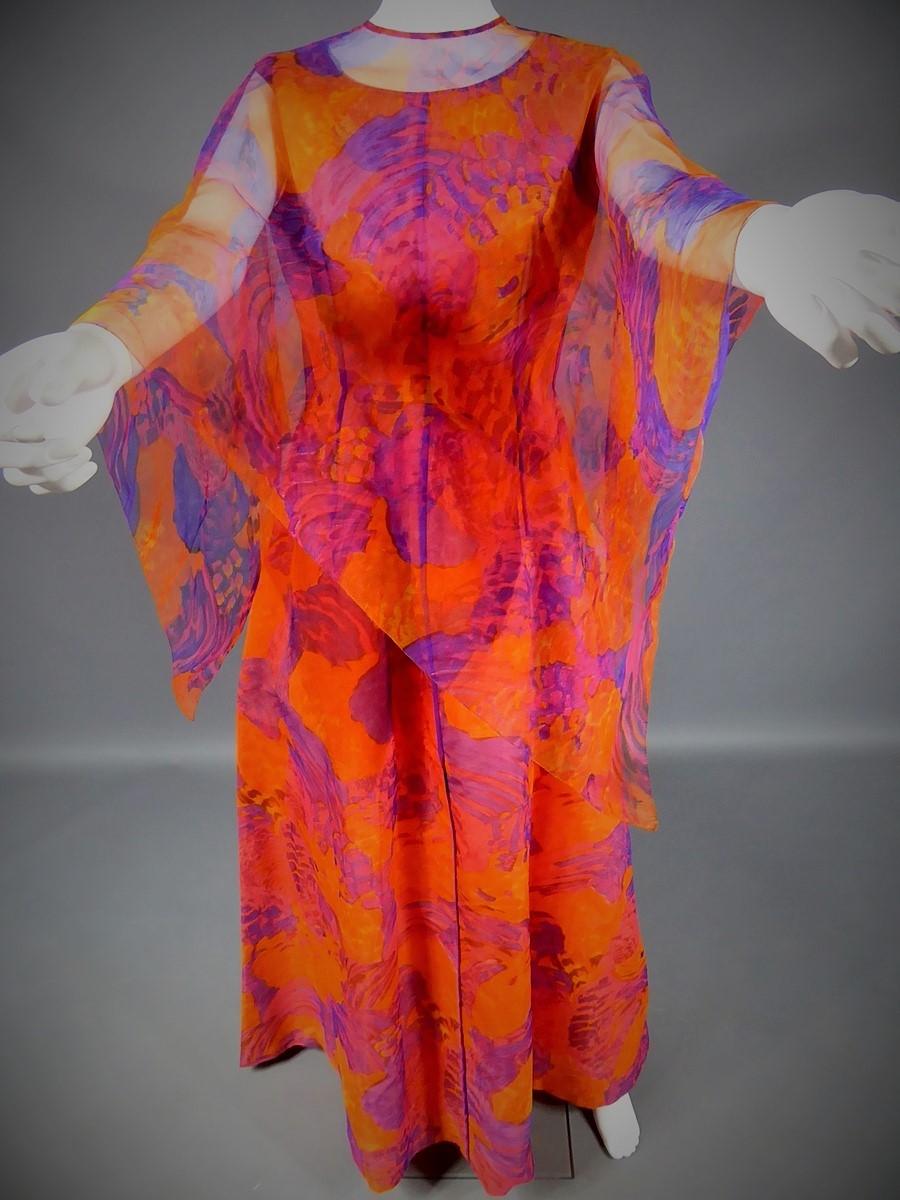 Robe de soirée en mousseline imprimée de Madame Grès Haute Couture Circa 1970 en vente 7