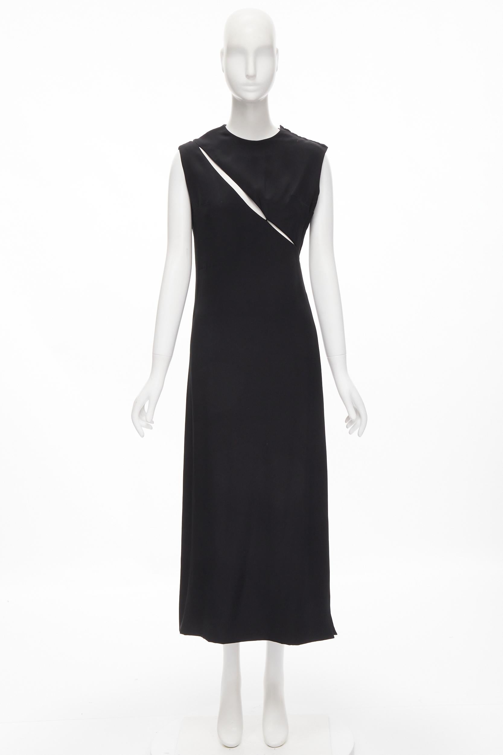 MADAME GRES Haute Couture Paris 1972 black crepe slash slit cut out dress M For Sale 6