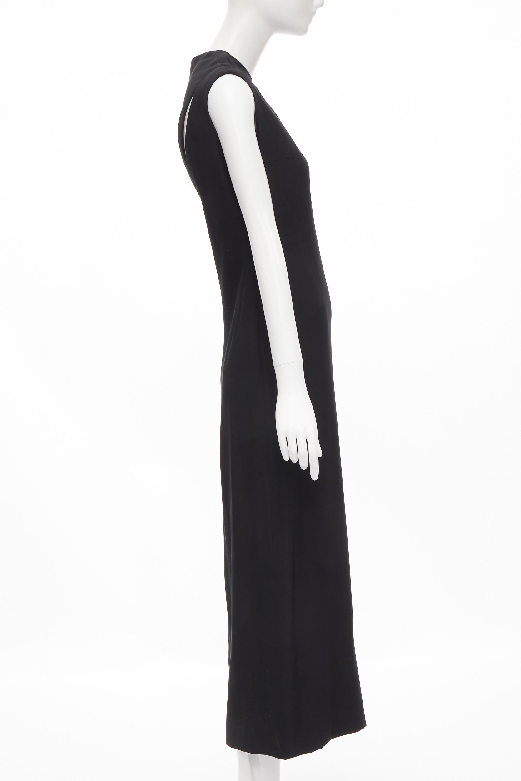 MADAME GRES Haute Couture Paris 1972 black crepe slash slit cut out dress M In Excellent Condition For Sale In Hong Kong, NT