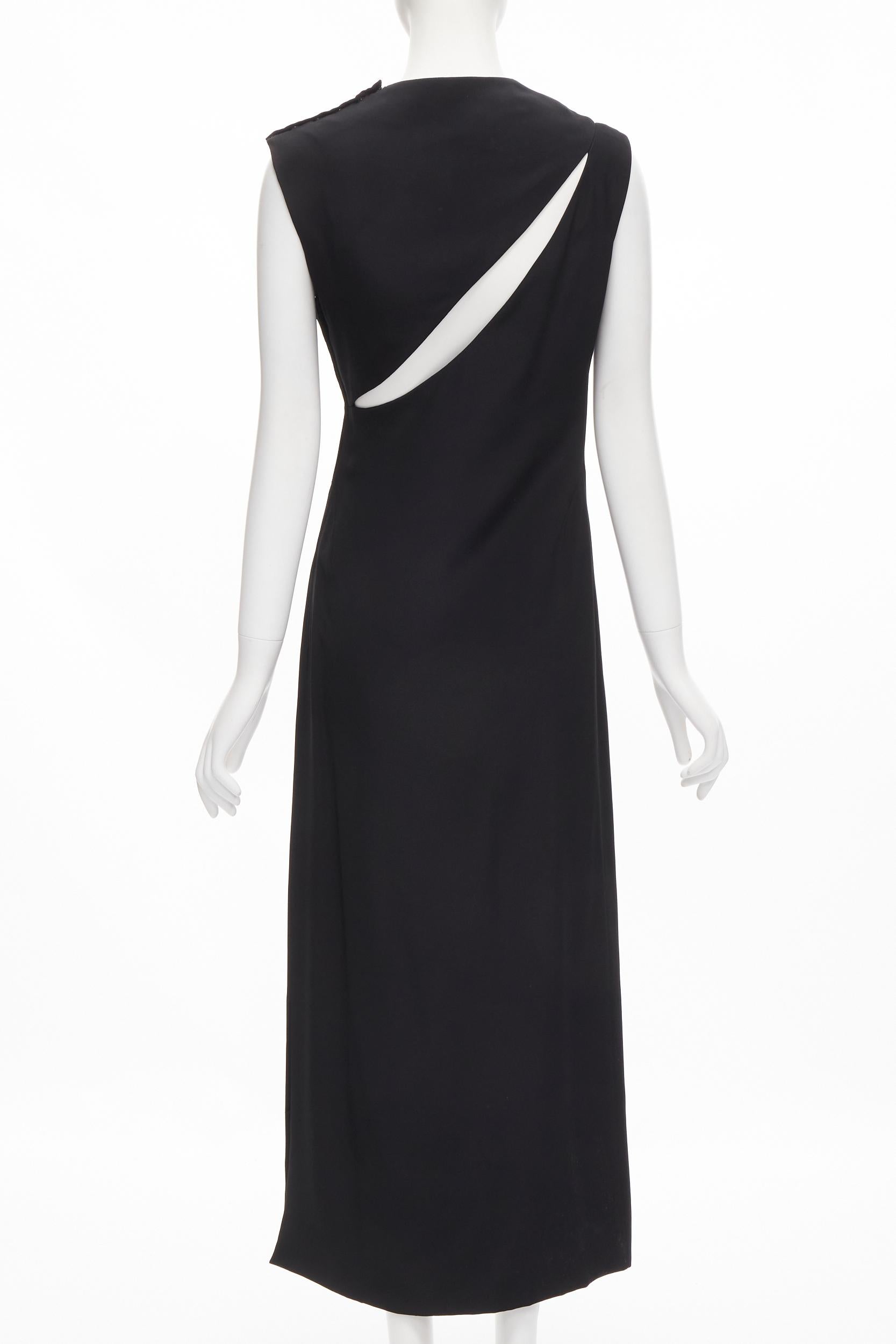 Women's MADAME GRES Haute Couture Paris 1972 black crepe slash slit cut out dress M For Sale